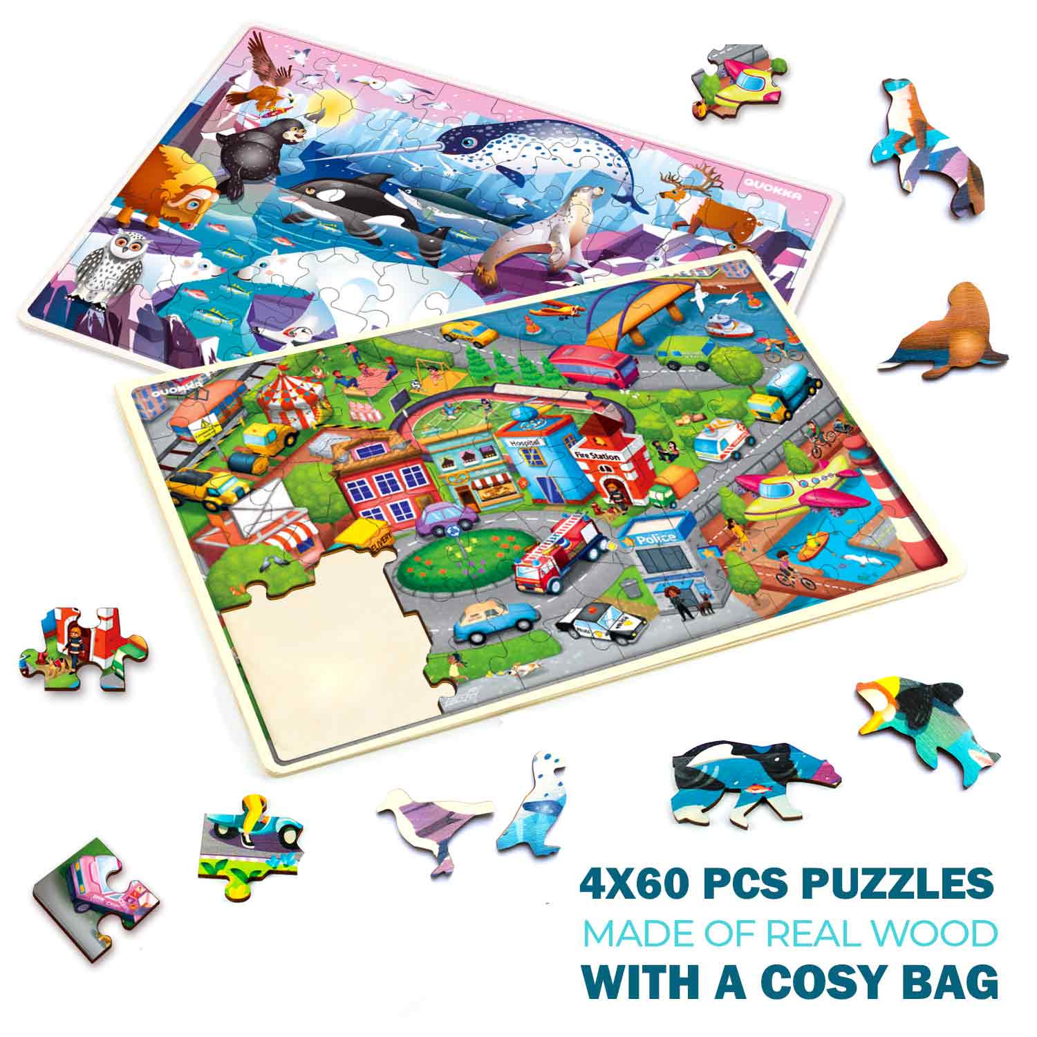 60 Pcs Puzzles Unique Shapes | Animals, City