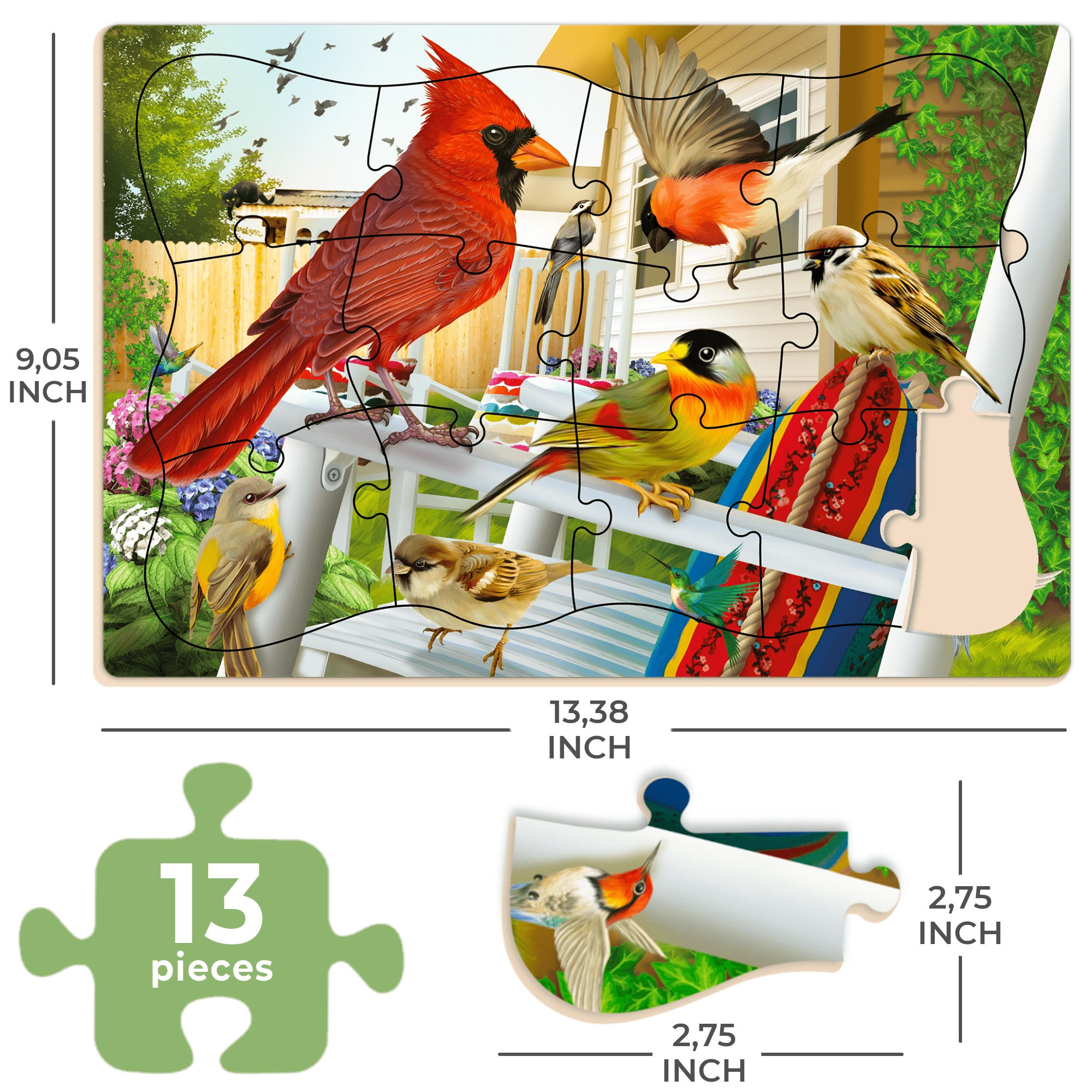 13 Piece Dementia Puzzles for Elderly | 3 Alzheimers Jigsaw Puzzle Games for Adults with Birds and Cats