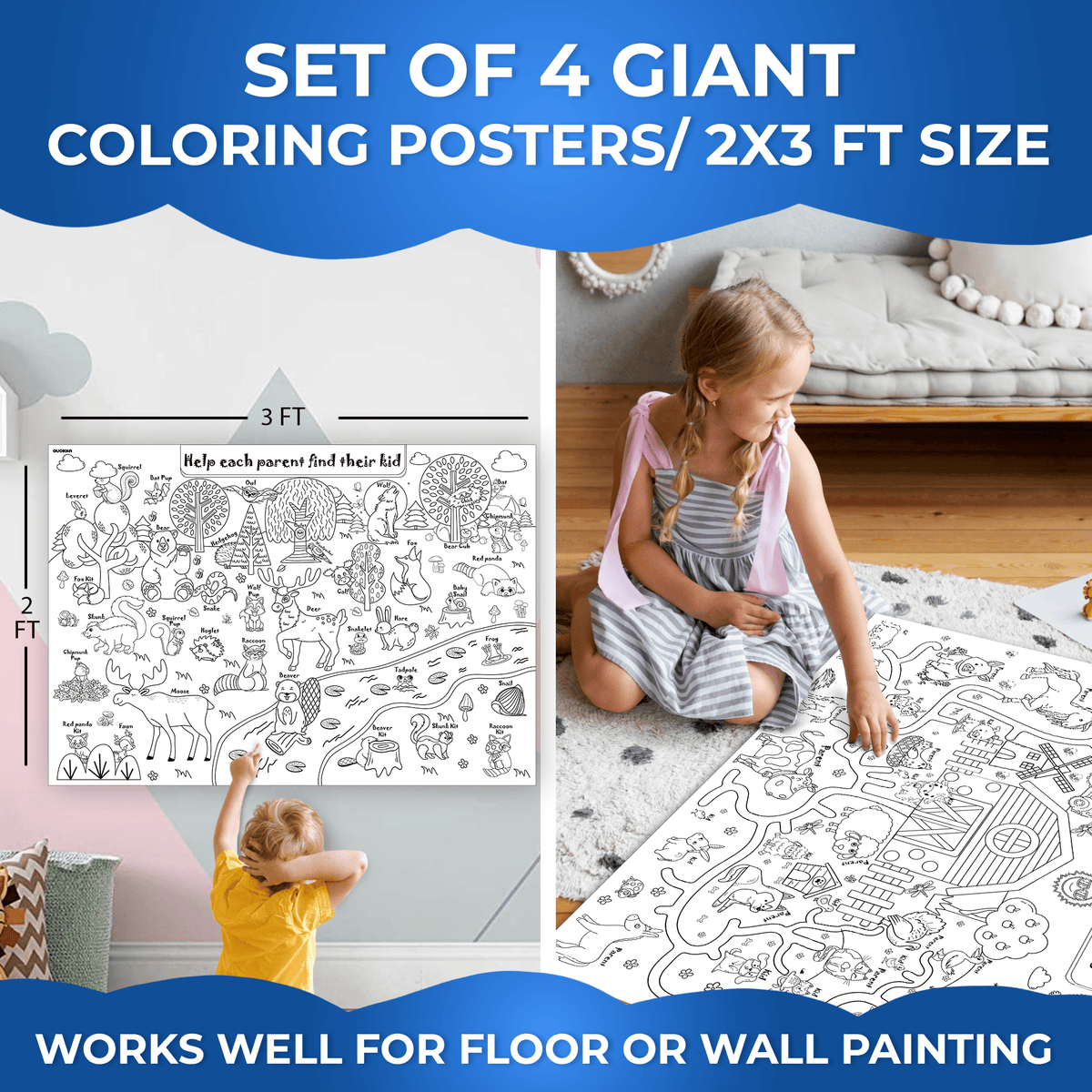 Set of 4 Giant Coloring Posters for Kids | Learning Coloring Posters F ...