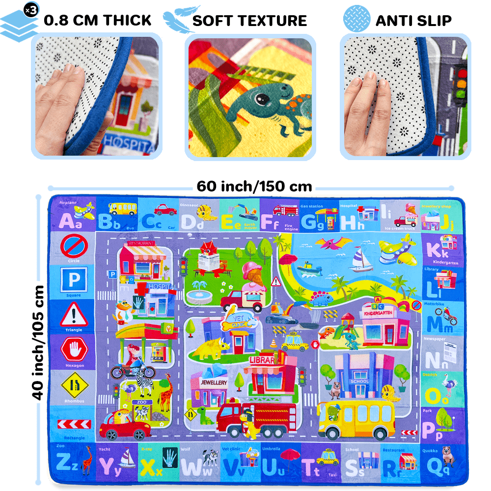 QUOKKA Floor Playmat | Super Soft Plush ABC Play Mat for Boys