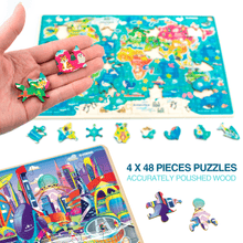 Load image into Gallery viewer, 48 Piece Jigsaw Wooden Puzzles | Galaxy &amp; World Map

