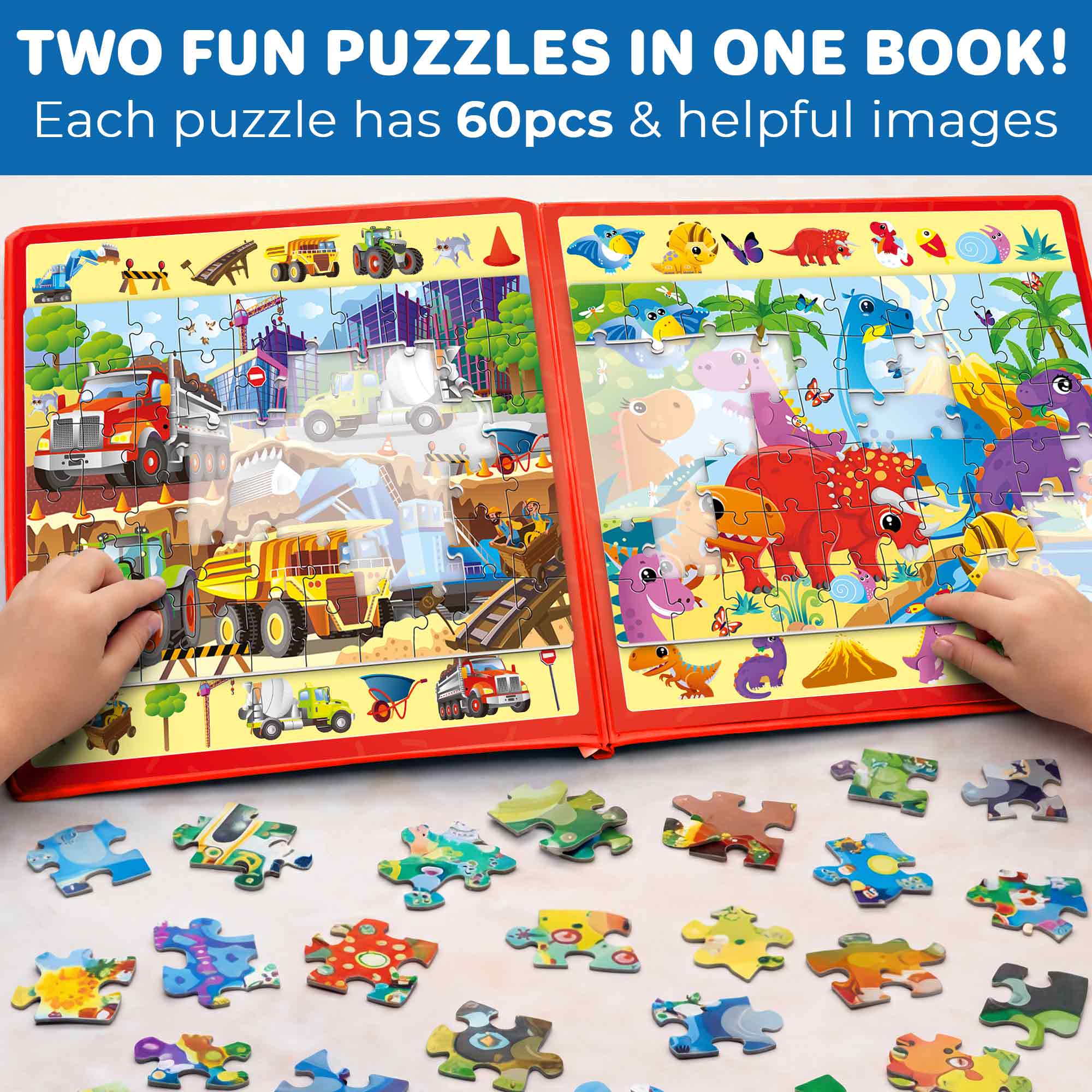 Magnetic Puzzle 2x60 Pcs Puzzles for Kids - Construction & Dino