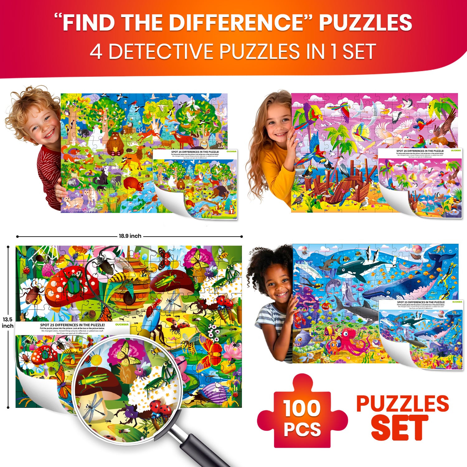 100 Pcs Search and Find Puzzles for Kids - Ocean, Insects & Forest