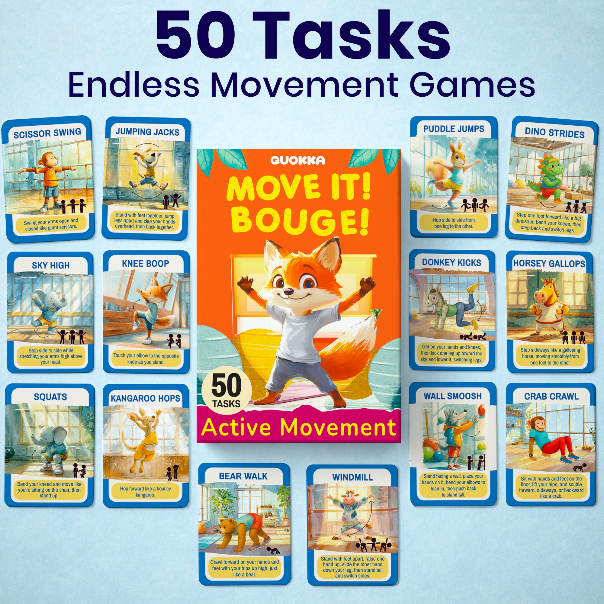 Active Movement Game for Kids – 50 Animal-Themed Exercise Cards