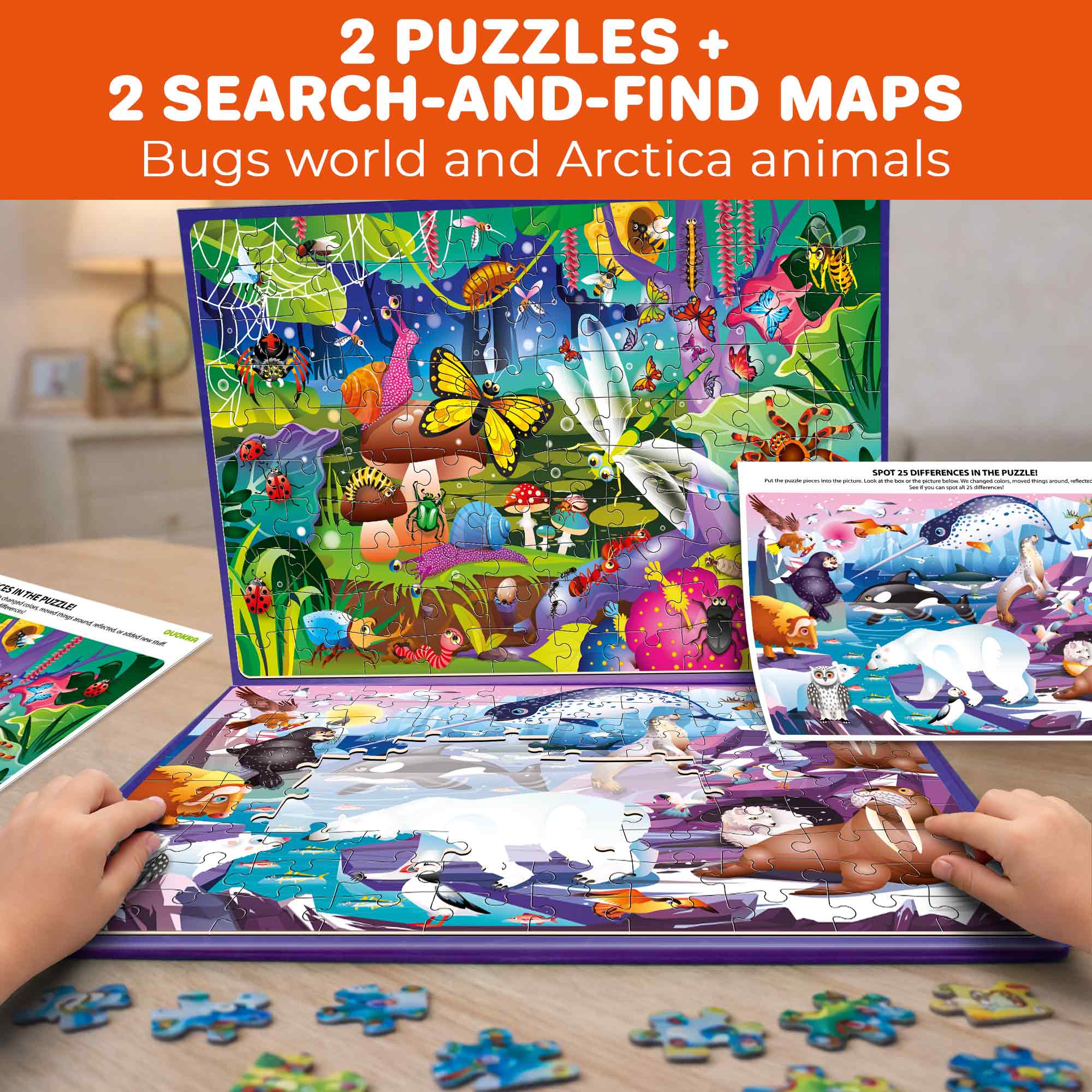 Magnetic Puzzle 2x100 Pcs Puzzles for Kids - Bugs & Polar Animals