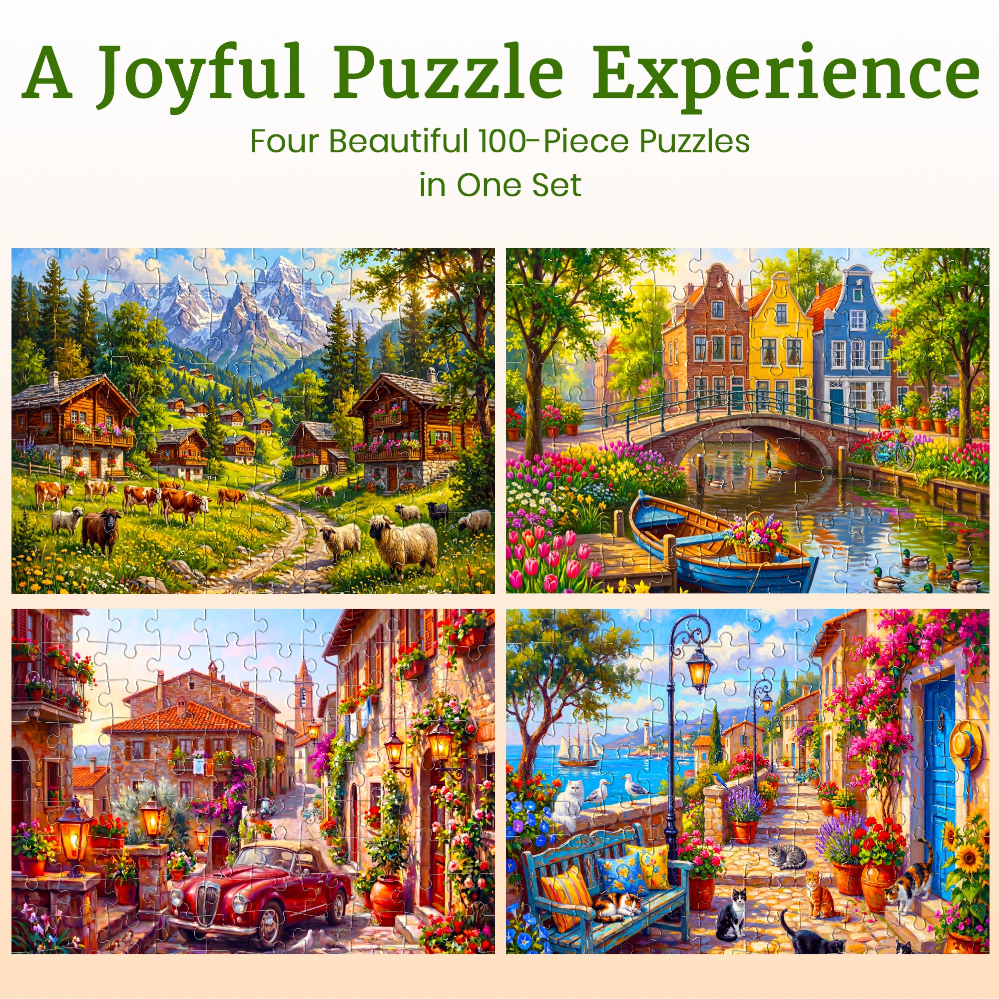 100 Pcs Search & Find Dementia Puzzles for Elderly - European Towns