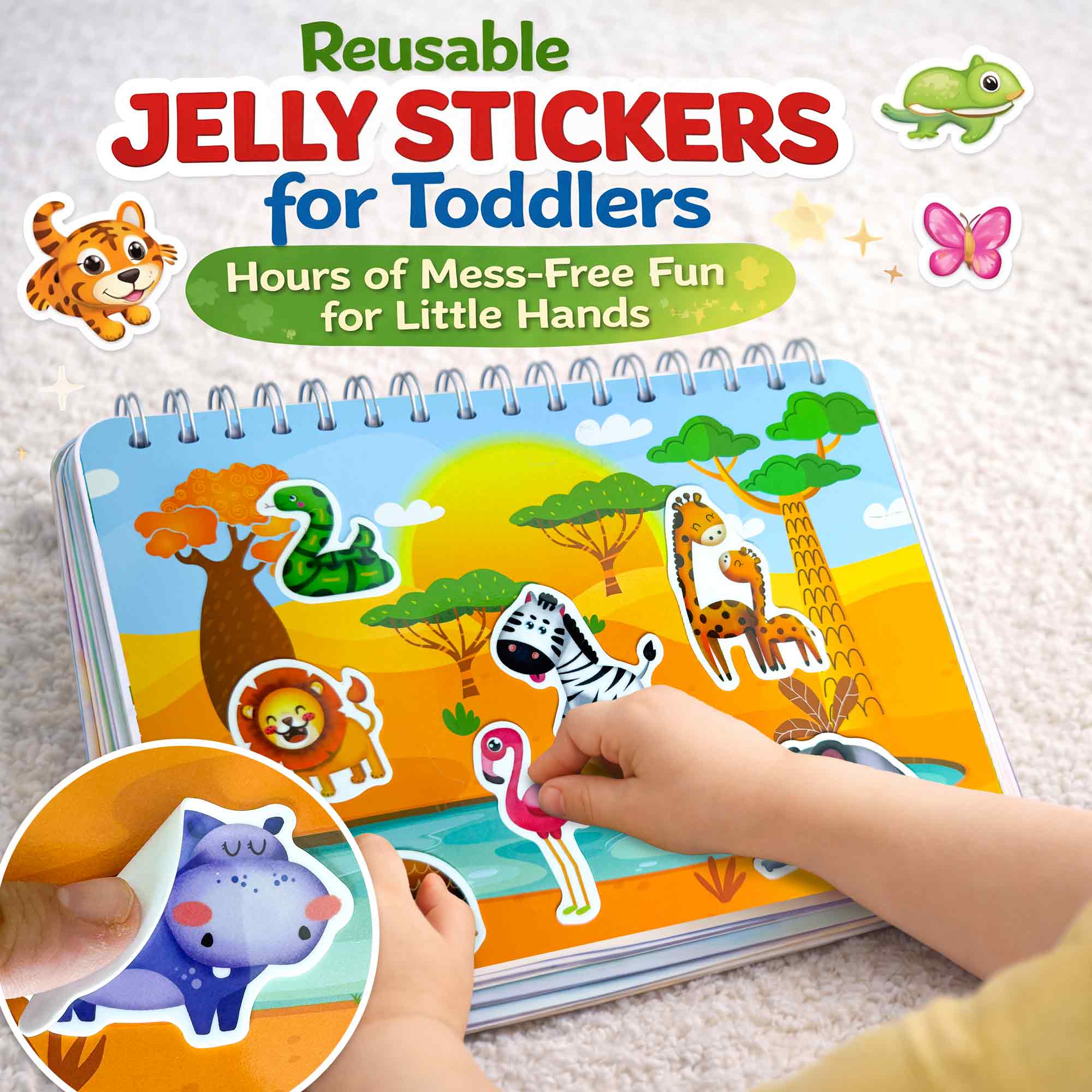 Jelly Sticker Books for Toddlers - Reusable Animal Topics
