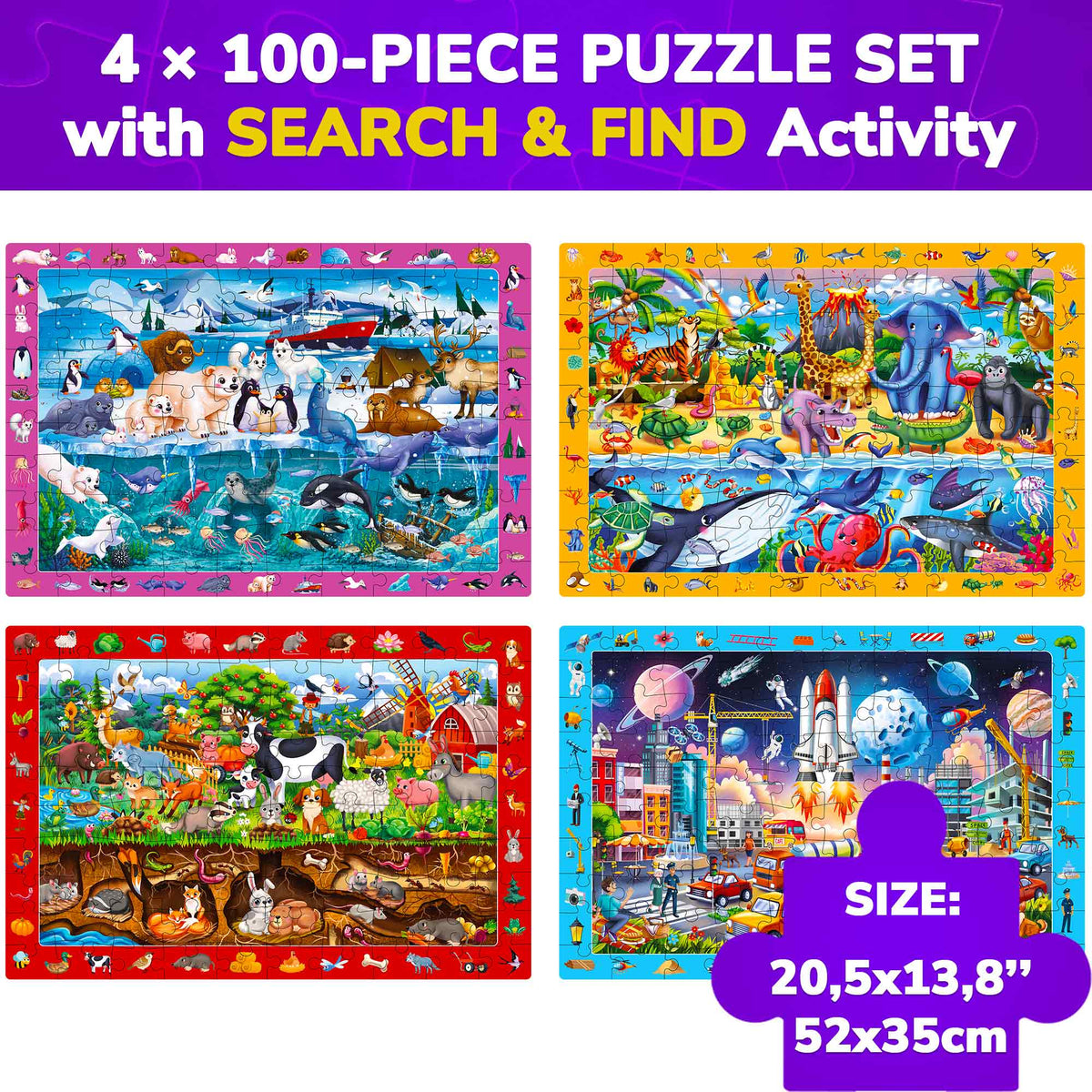 100 Piece Search & Find Puzzles for Kids City and Animals
