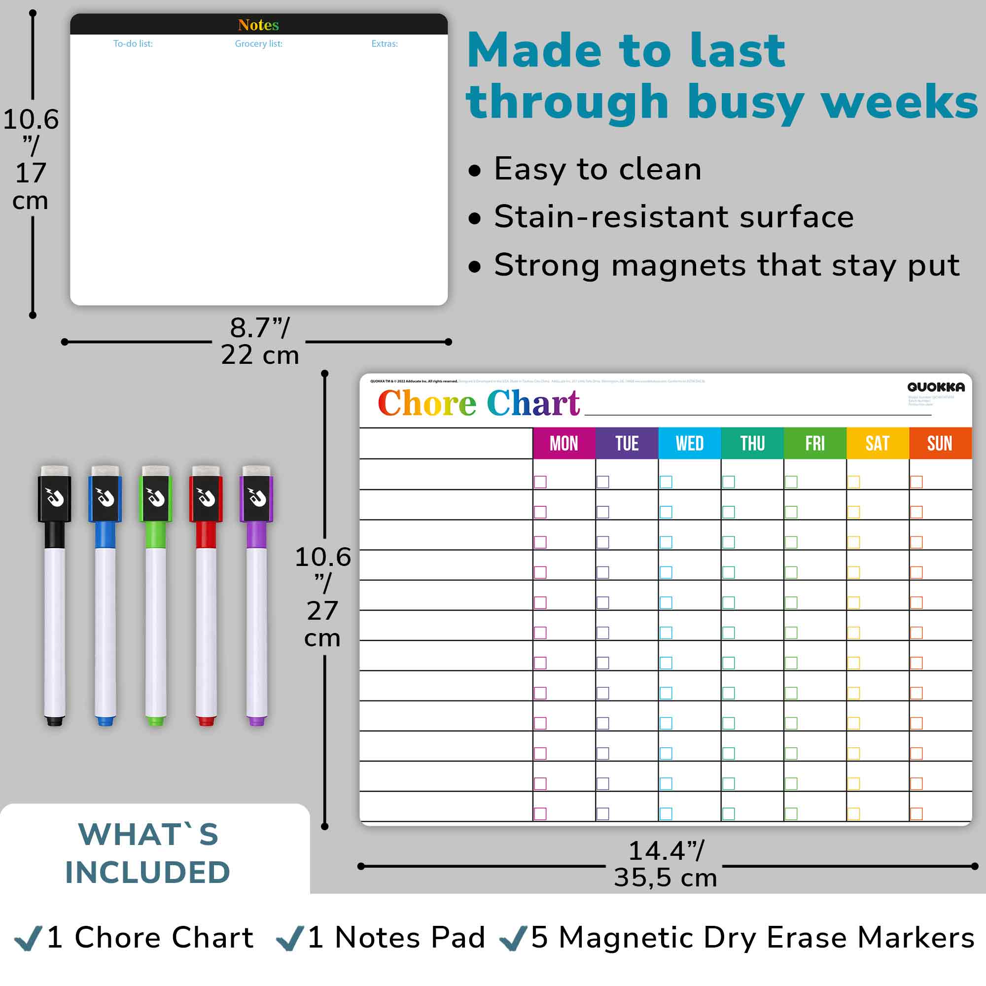Weekly Magnetic Chore Chart for Kids at Home with Markers