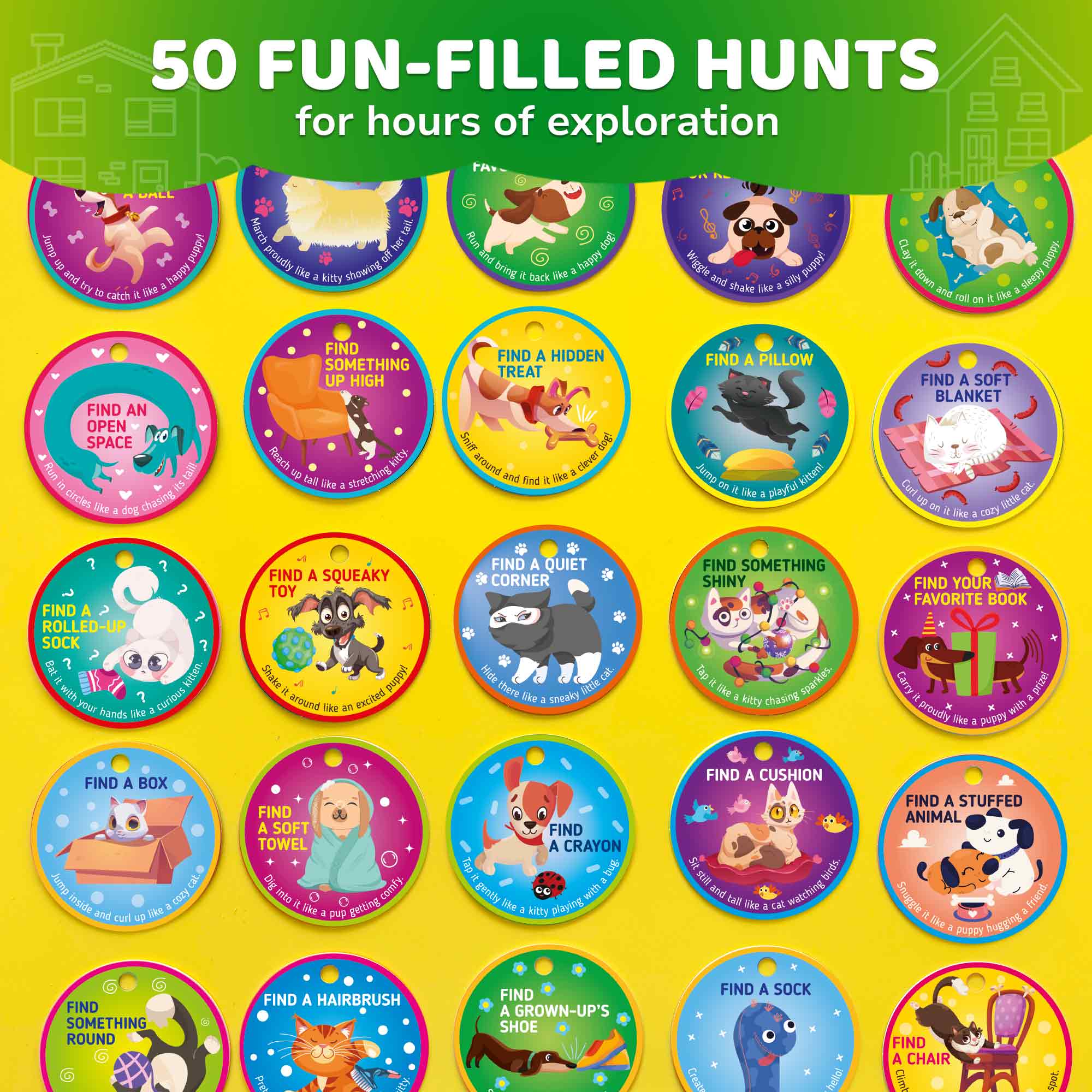 Scavenger Hunt Game for Kids - 50 Activities Cards with Pets