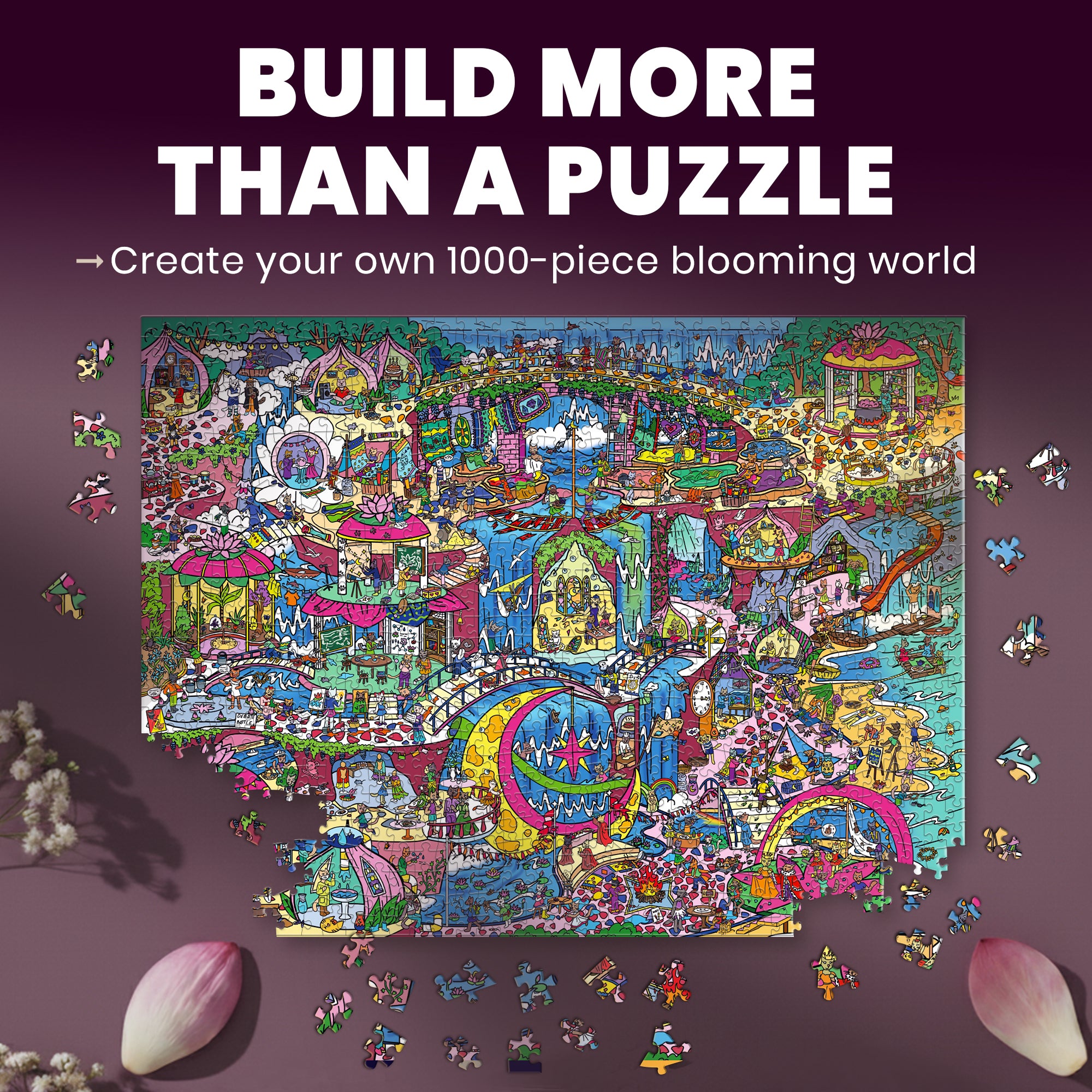 1000 Pcs Puzzle for Adults with Hidden Tasks | Blush Lotus Kingdom