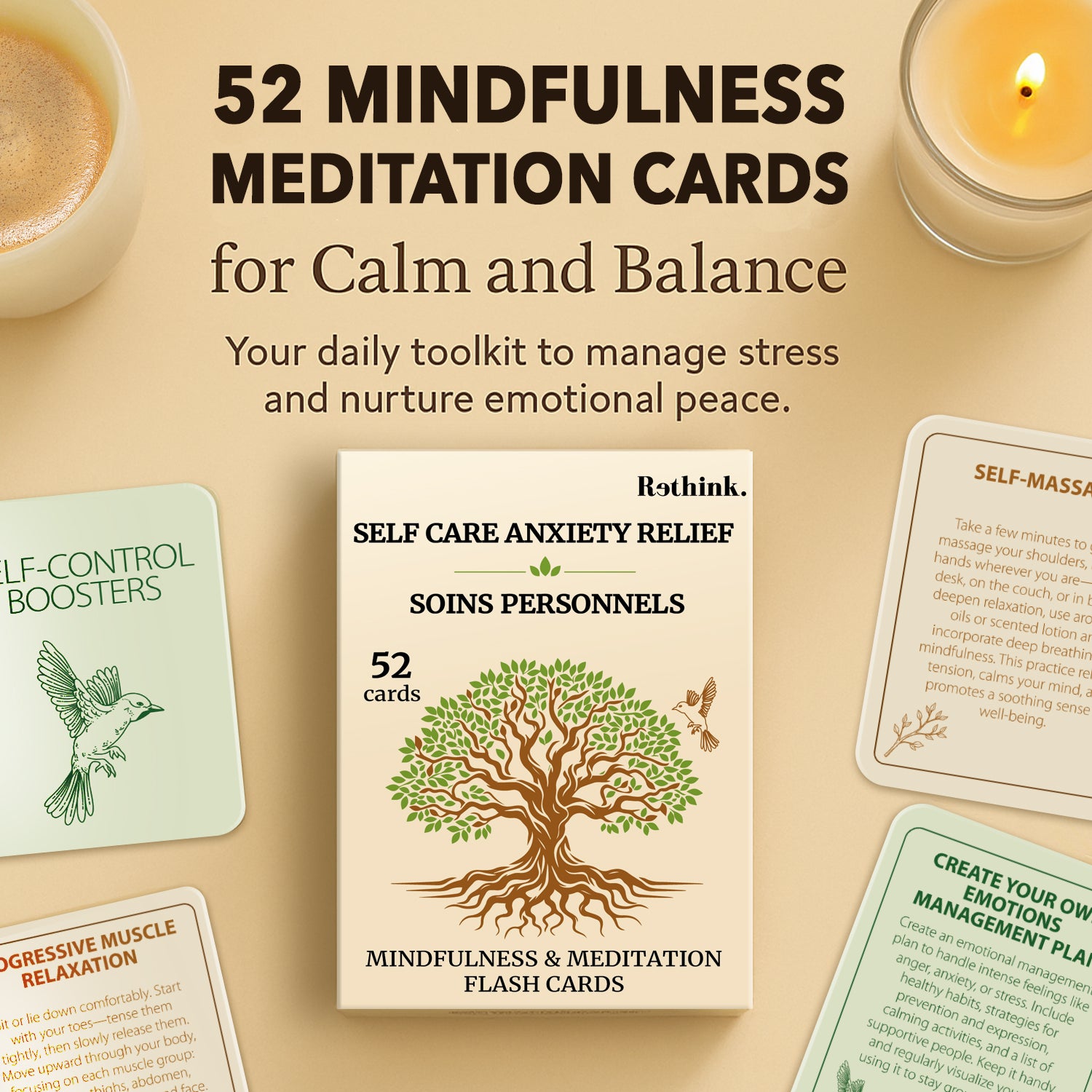 Self-Care & Anxiety Relief – 52 Mindfulness Cards for Emotional Balance