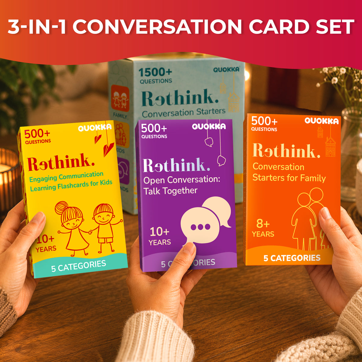 3 Set Conversation Cards Game for Kids & Family - 1500+ Questions
