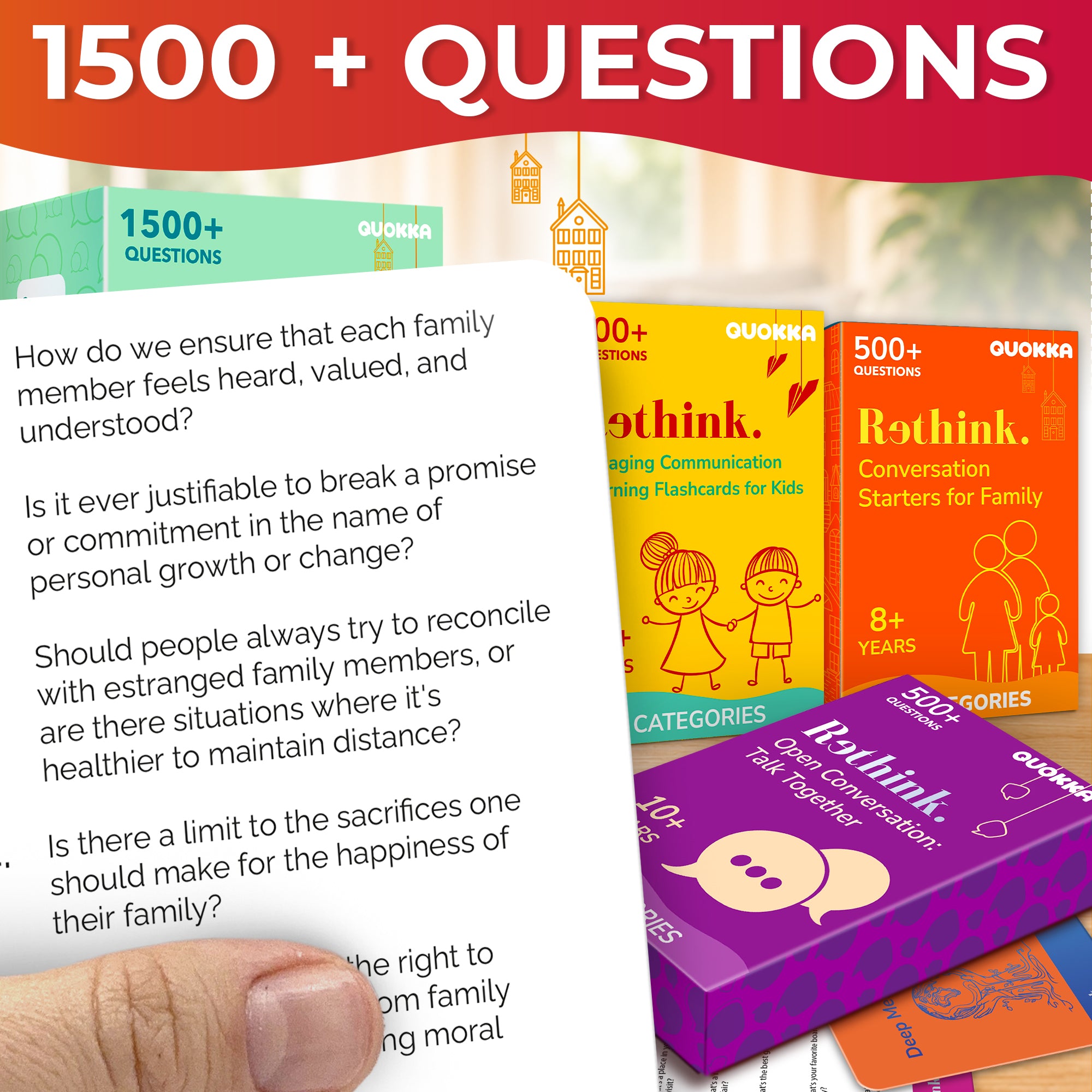 3 Set Conversation Cards Game for Kids & Family - 1500+ Questions