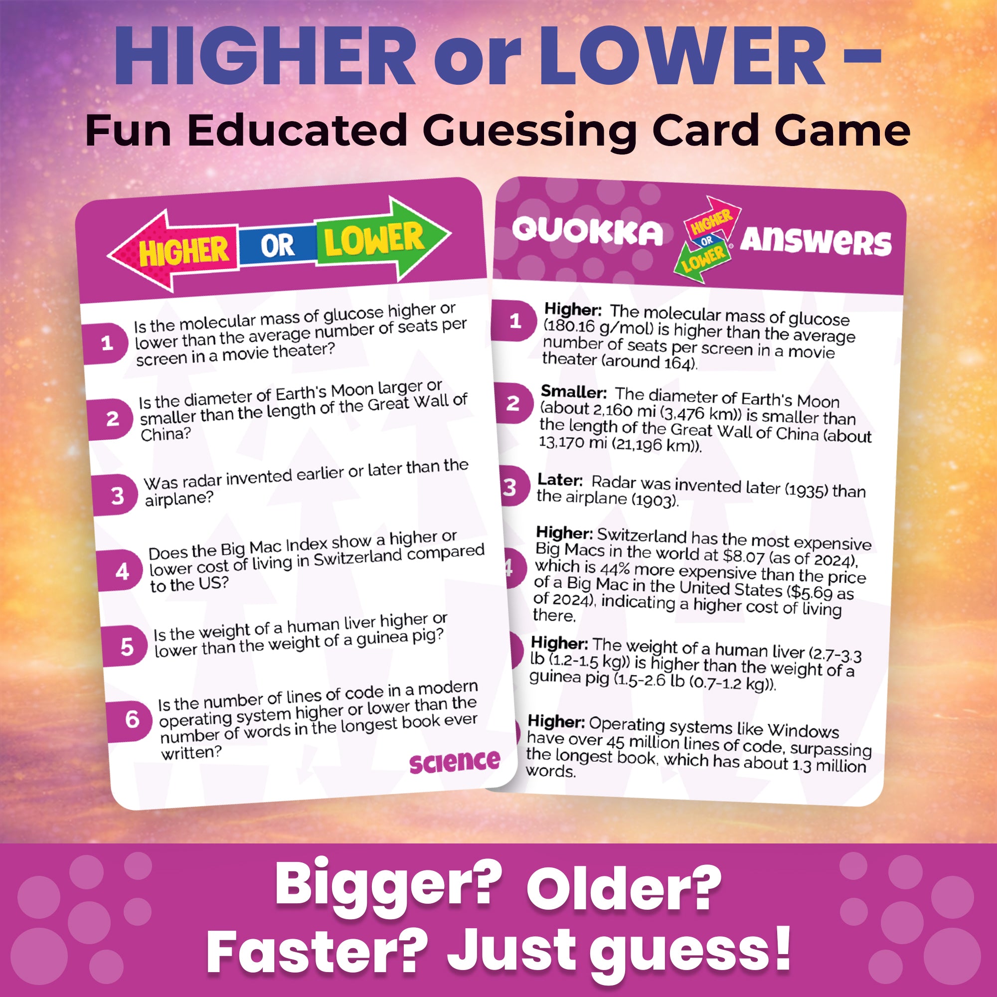 Board Game Higher or Lower Science | Family Card Game