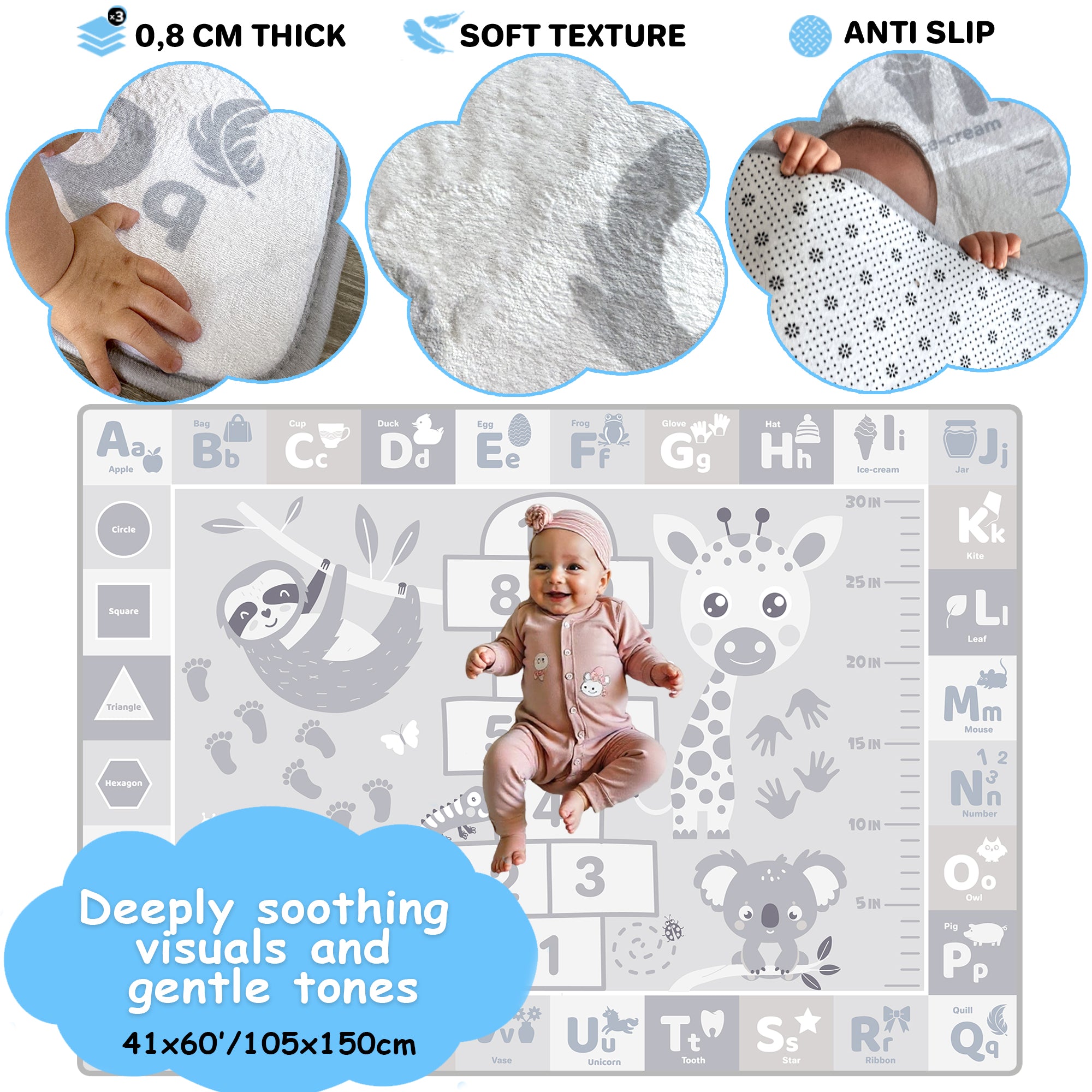 Baby Play Mat for Floor - Super Soft Plush Surface for Toddlers