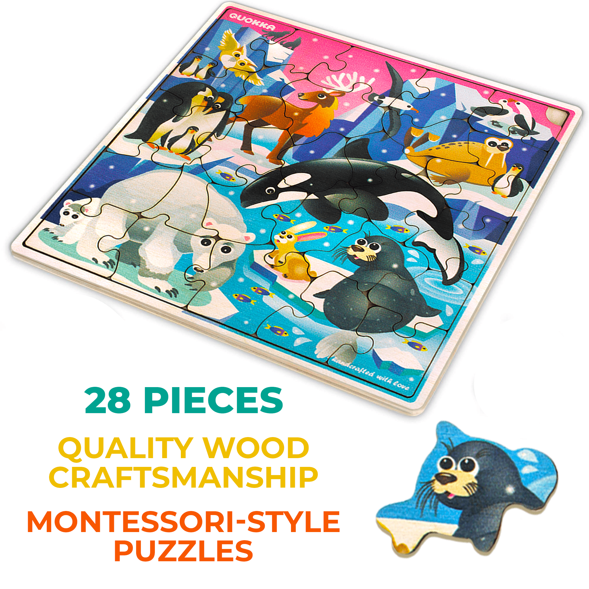28 Pieces Wooden Puzzles Polar Animal