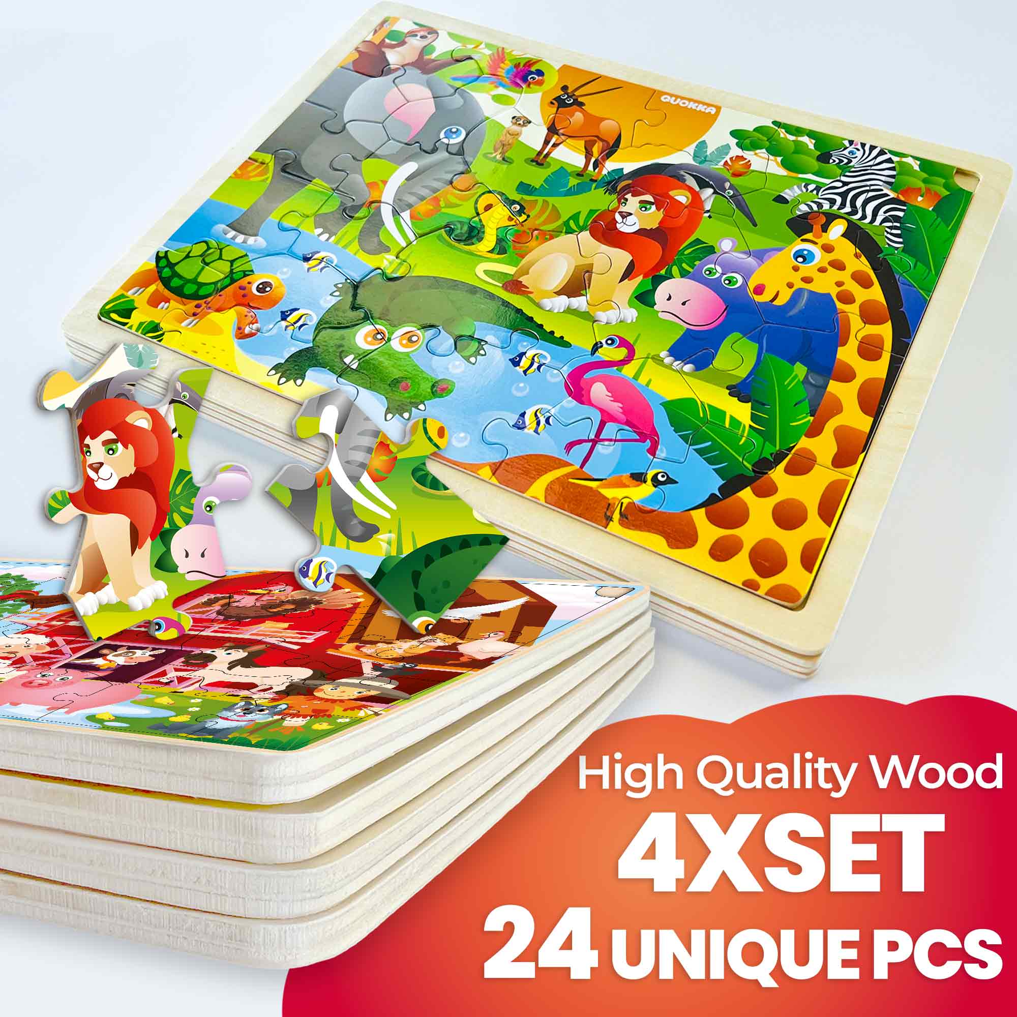 24 Pcs Wooden Toddler Puzzles