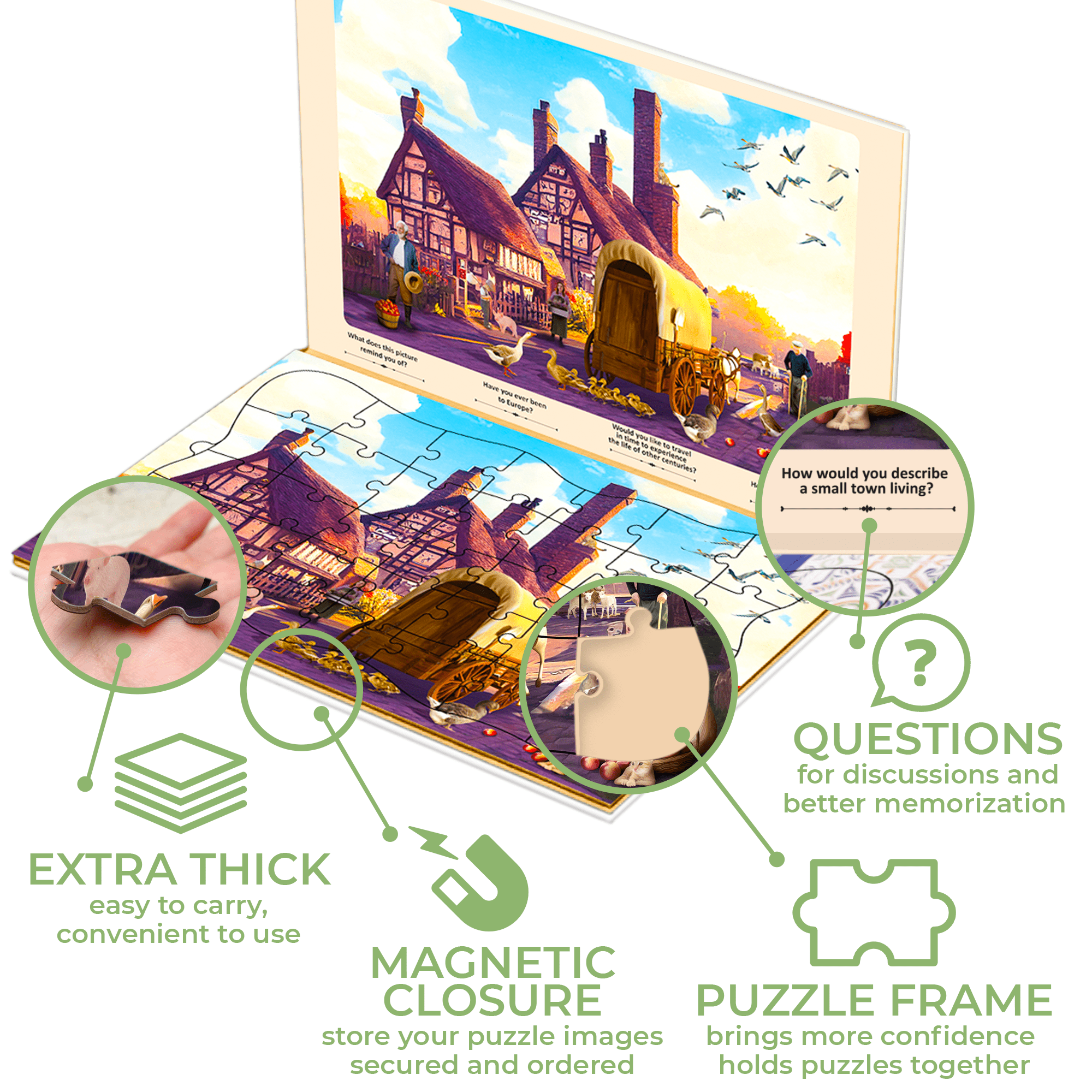 35 Piece Dementia Puzzles for Elderly | 3 Alzheimers Jigsaw Puzzle Games for Adults with Birds Steeds and Old City