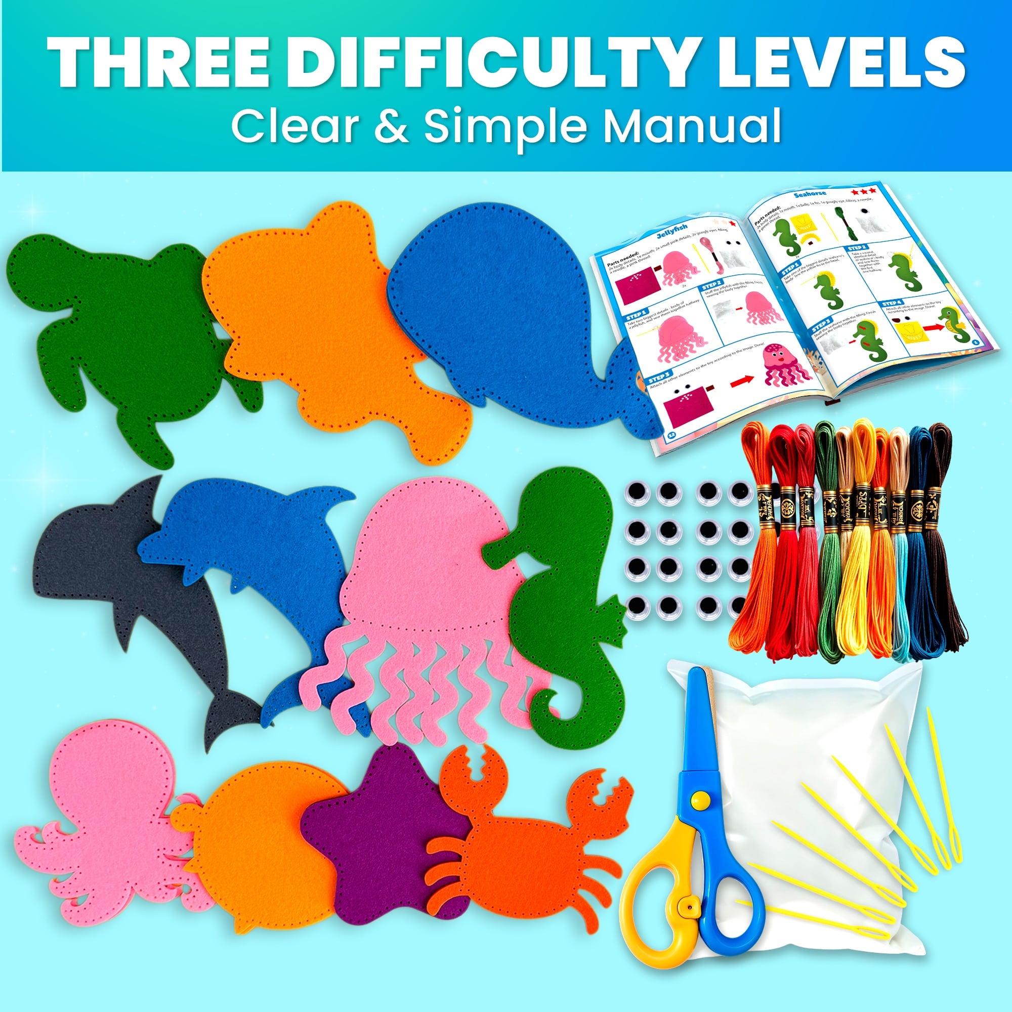 Craft Kits for Kids - 12 Sea Animals Sewing Kit Basic