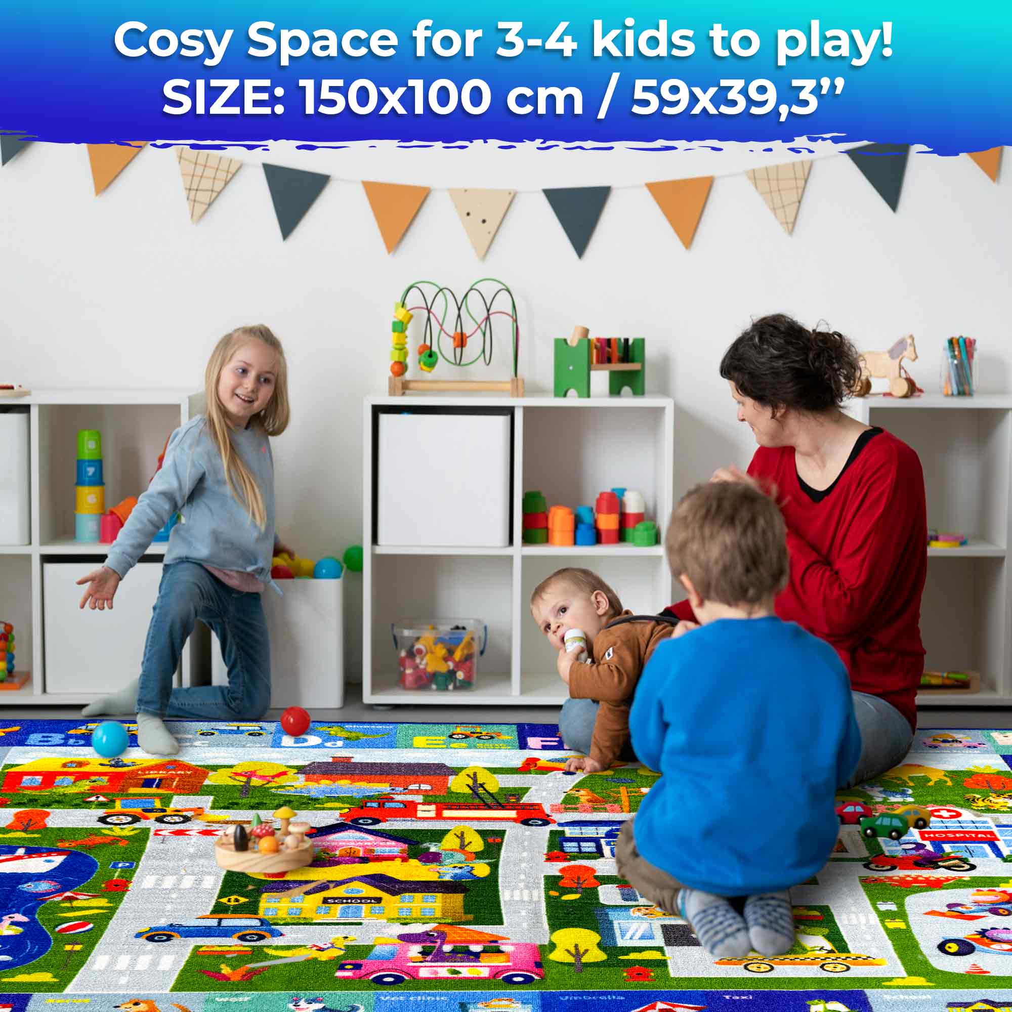 Small Classroom Boys Rug for Kids - 59x39 ABC City Rugs for Playroom