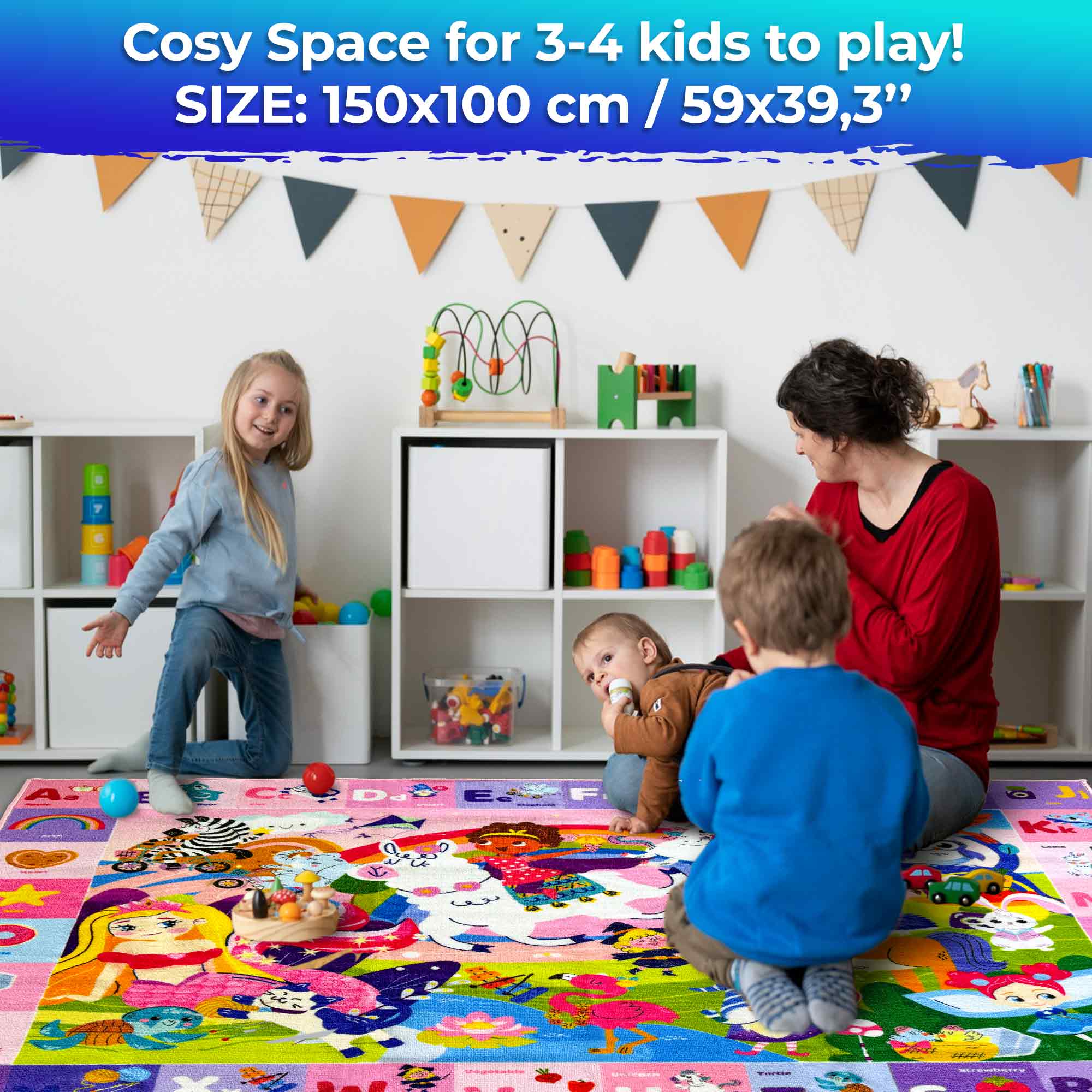 Small Classroom Girl Rug for Kids - 59x39 ABC Rugs for Playroom
