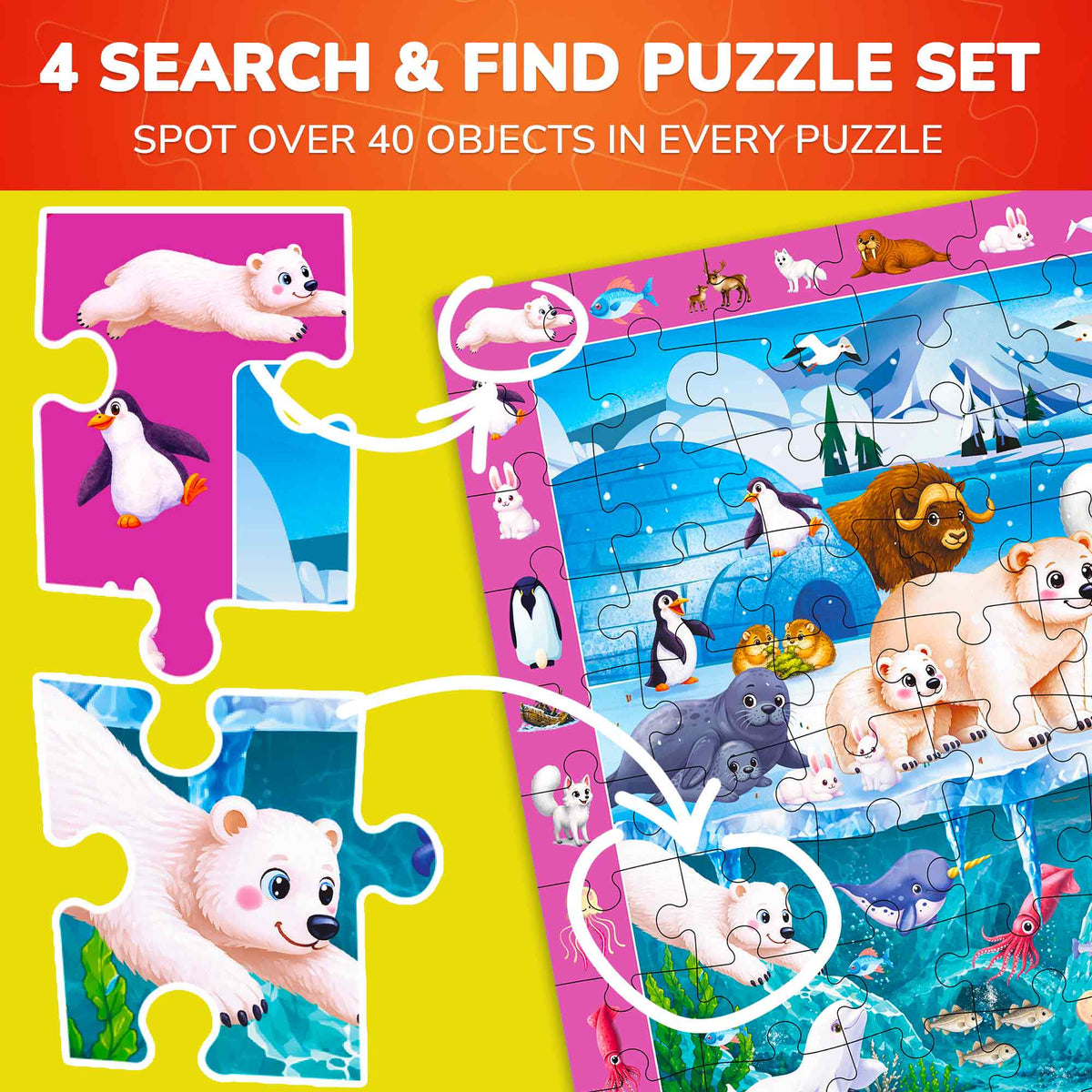 100 Piece Search & Find Puzzles for Kids City and Animals