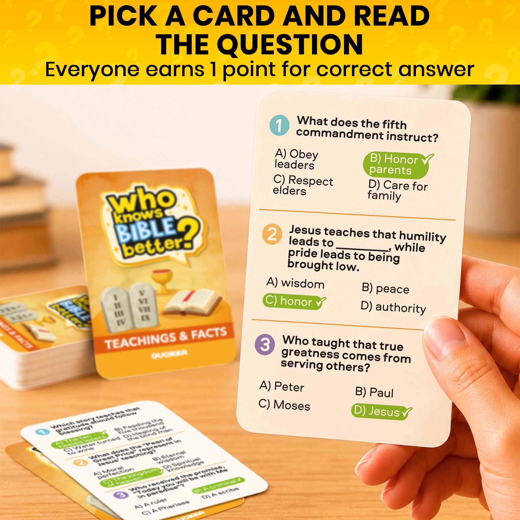 Trivia Card Game - Who Knows Bible Better? Teachings and Facts
