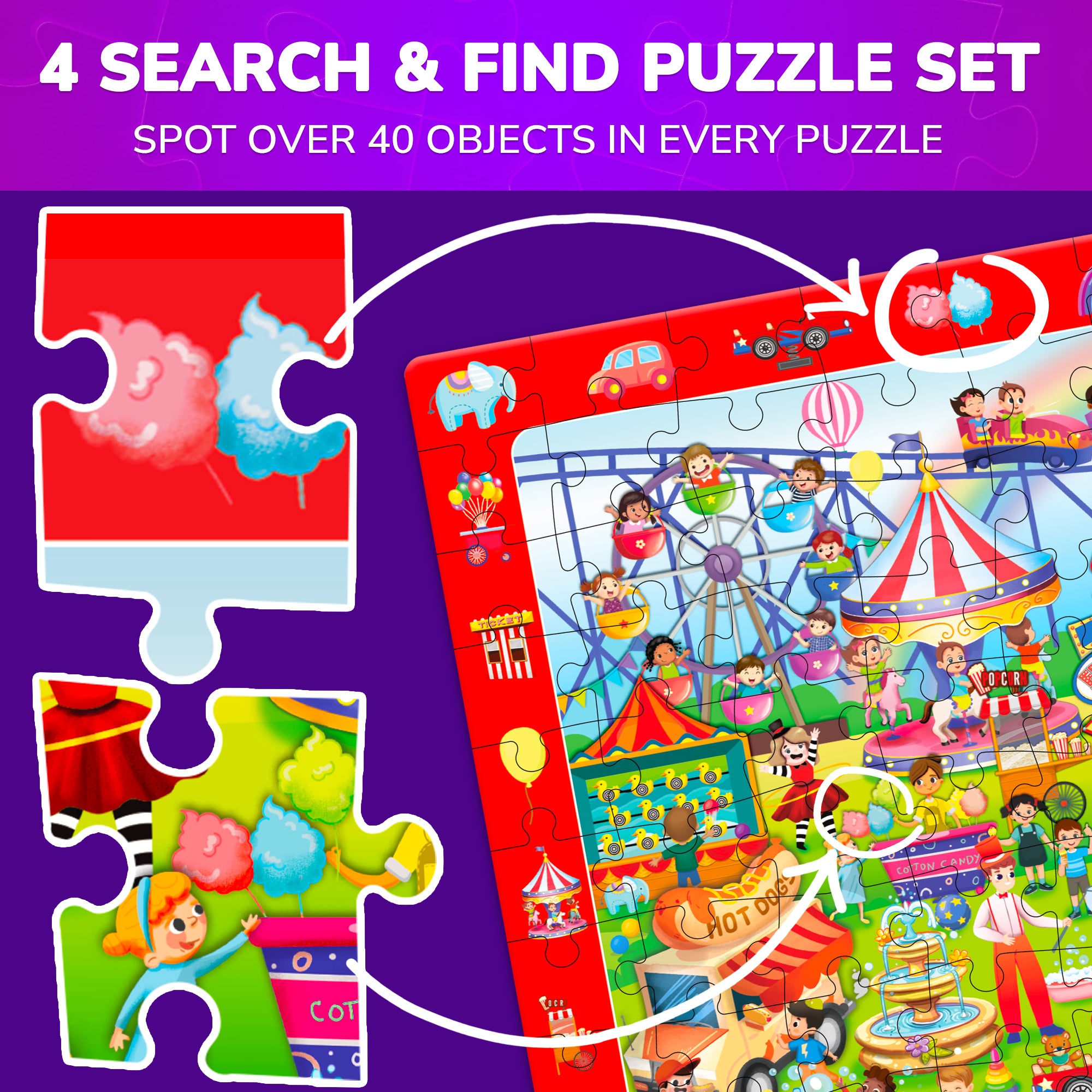 100 Piece Search & Find Puzzles for Kids with Kids Center
