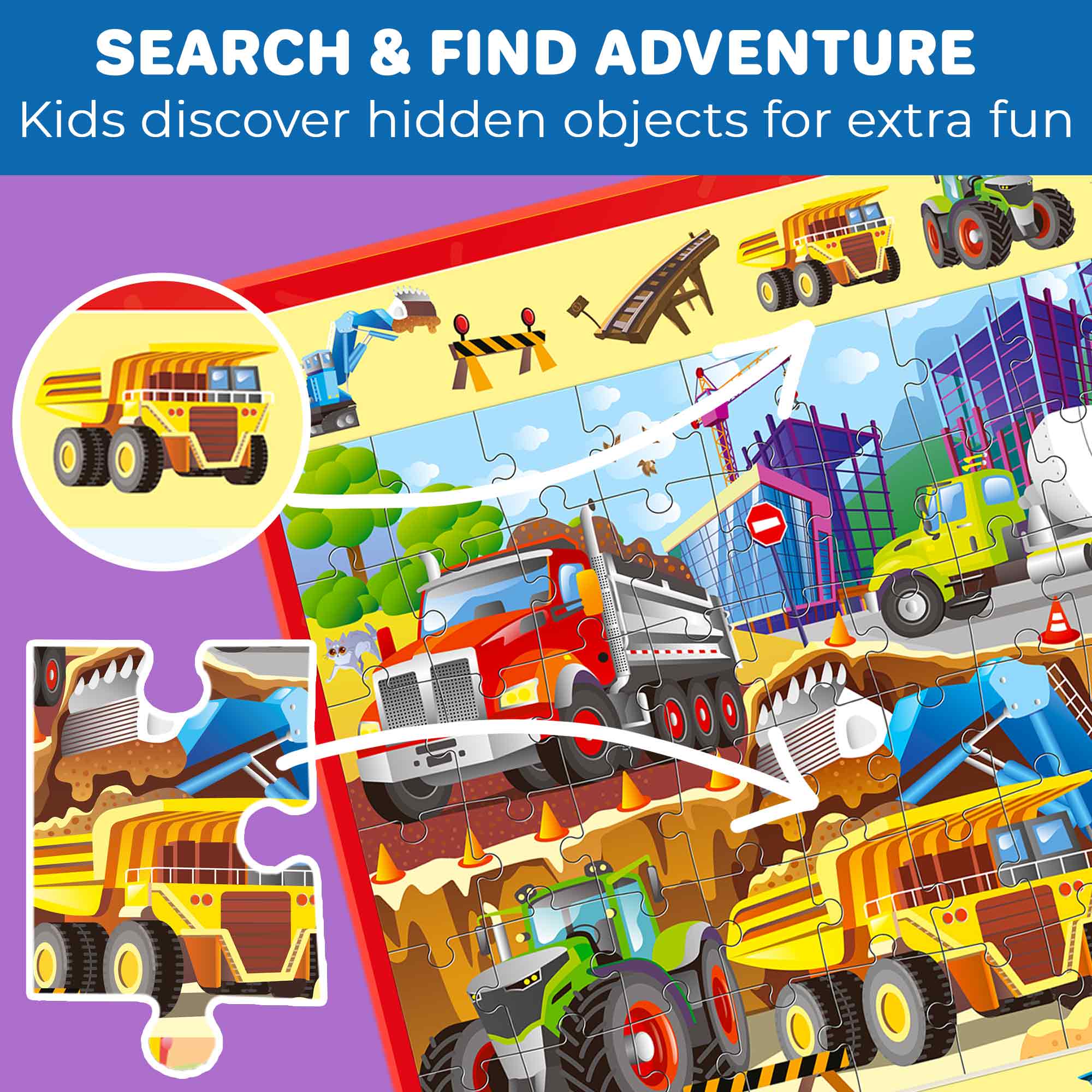 Magnetic Puzzle 2x60 Pcs Puzzles for Kids - Construction & Dino