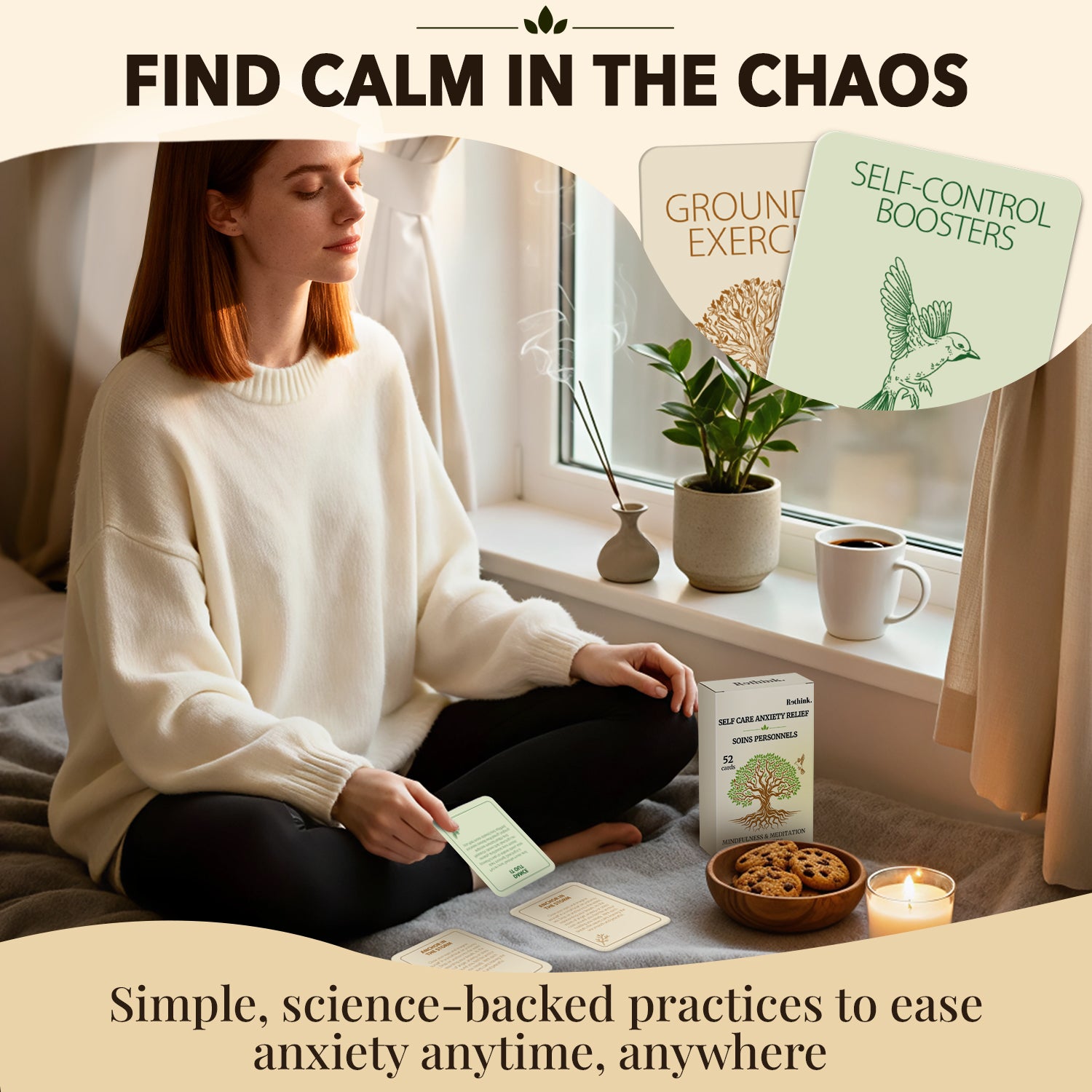 Self-Care & Anxiety Relief – 52 Mindfulness Cards for Emotional Balance