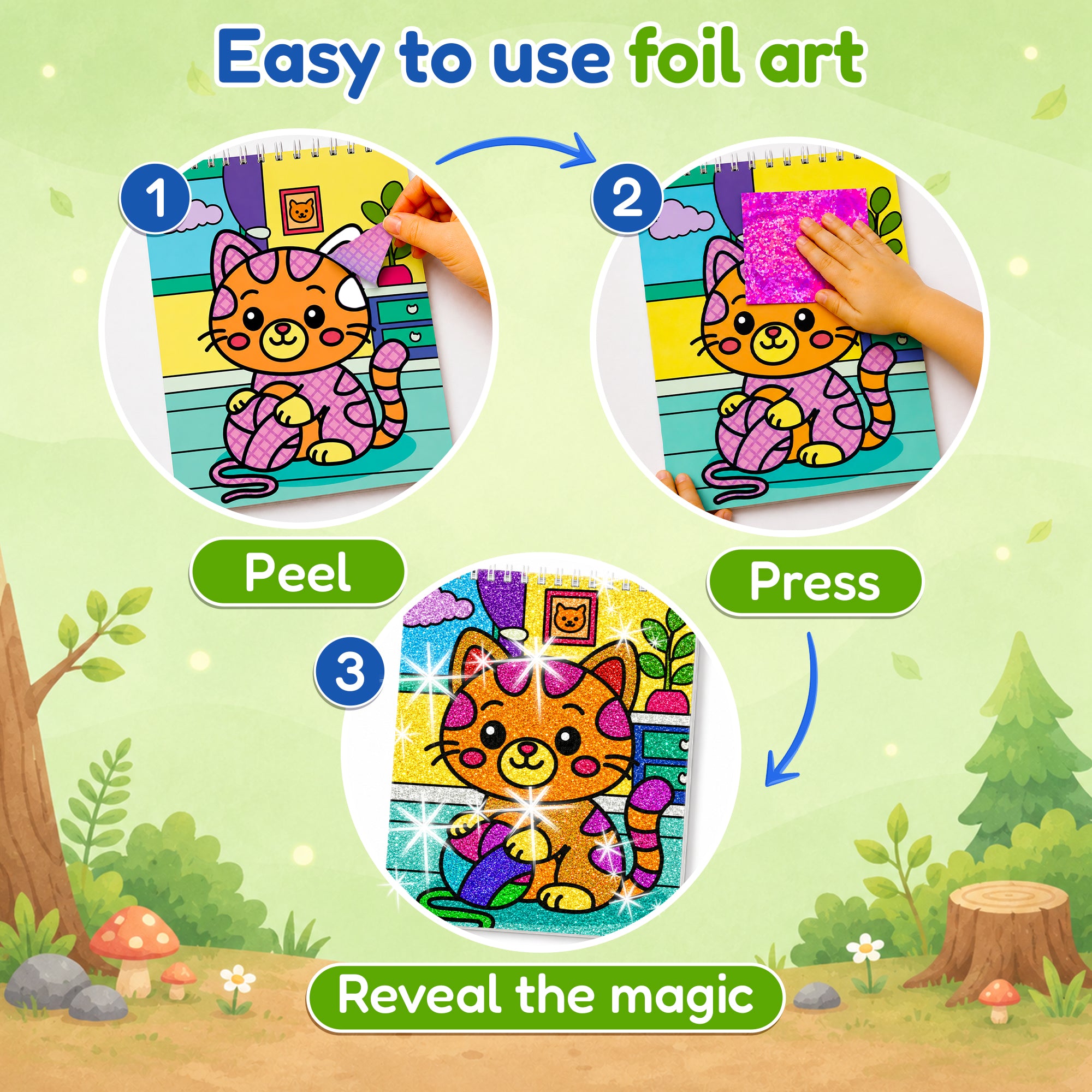 Foil Art Crafts Activity Book with Coloring Pages for Kids Animals