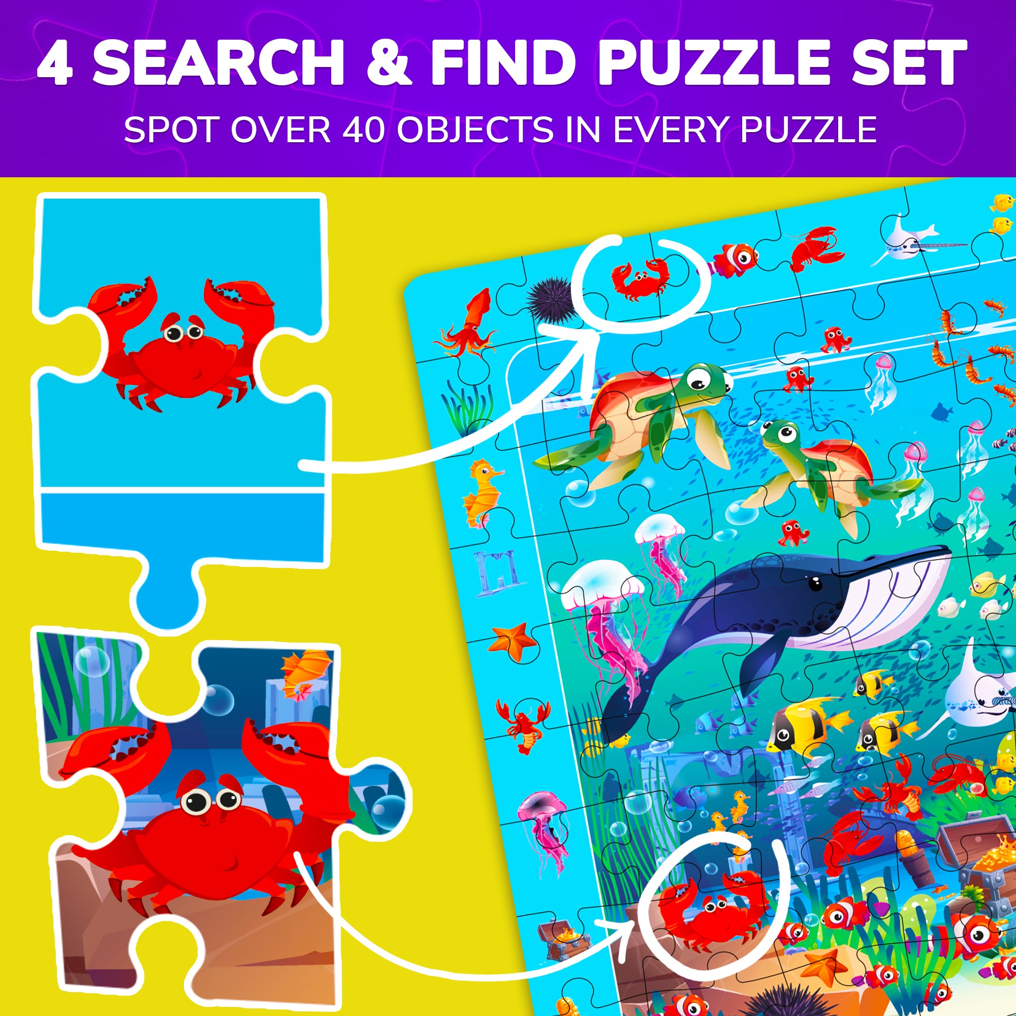 100 Piece Search & Find Puzzles for Kids with Animals, Bugs