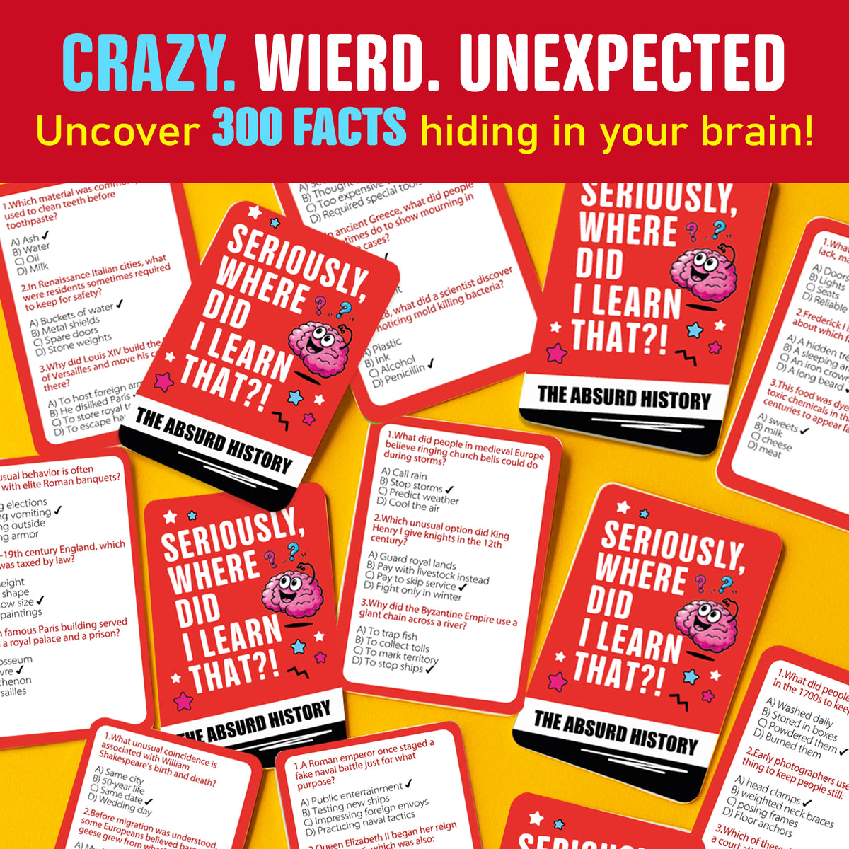 Trivia Card Games for Adults & Teens - 300 Questions on History Facts