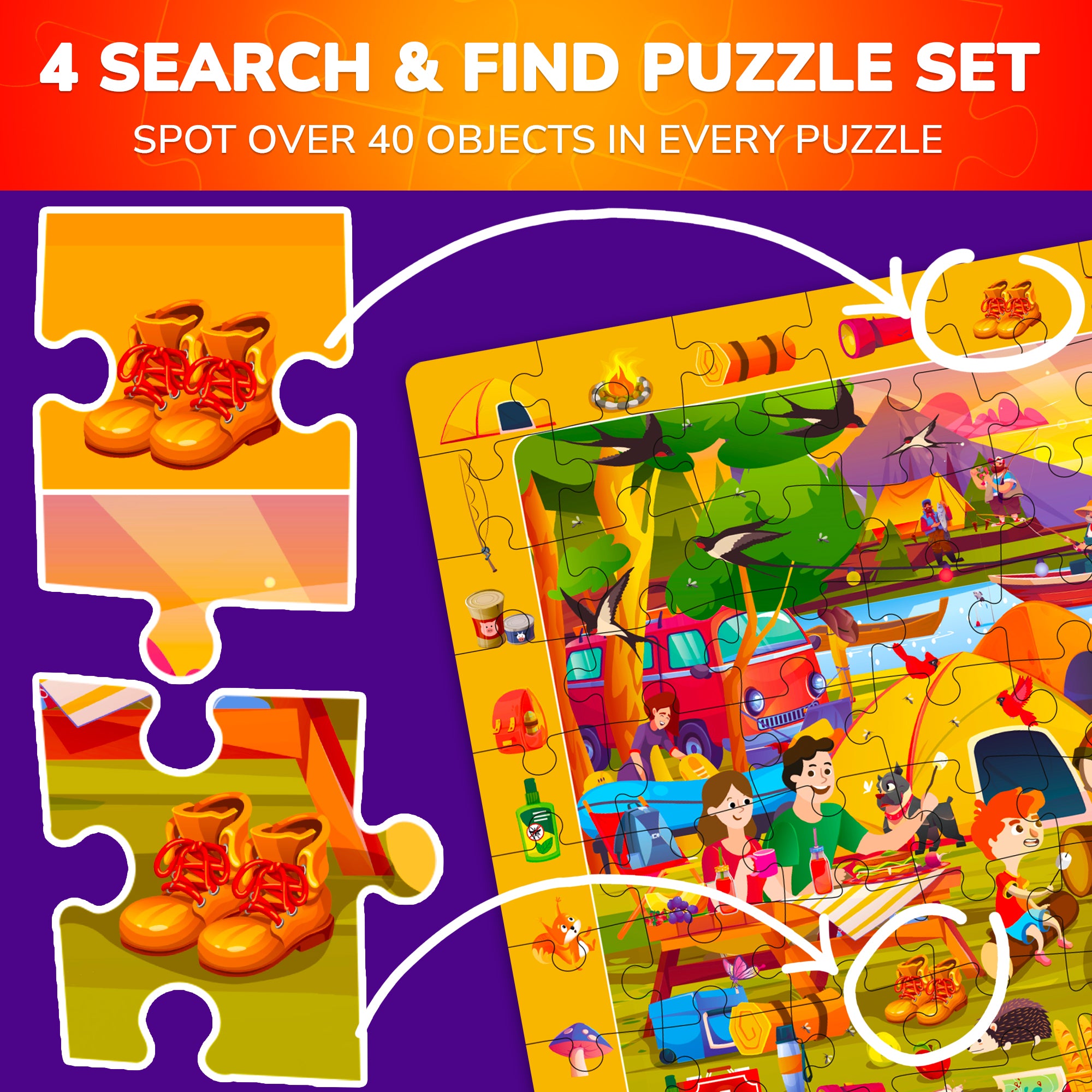 100 Piece Search & Find Puzzles for Kids Toy Store, Camping