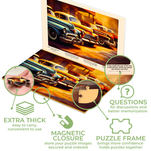 QUOKKA 100 Piece Dementia Puzzles for Elderly | 3 Alzheimers Jigsaw Puzzle Games for Adults with Automobiles, Horses, and Ship