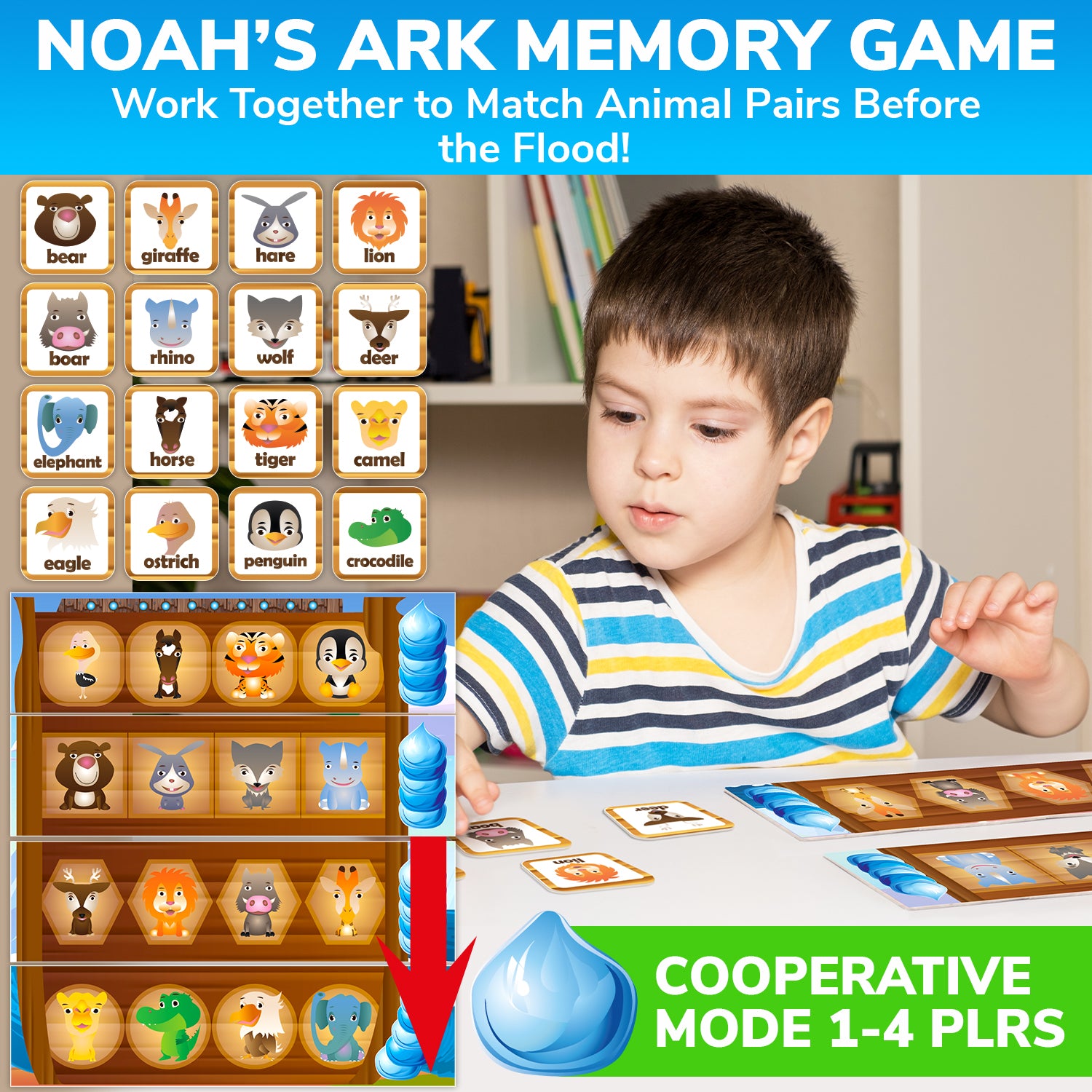 Bible Bingo & Noah's Ark Memory Game | Set of 2 Christian Games for Kids