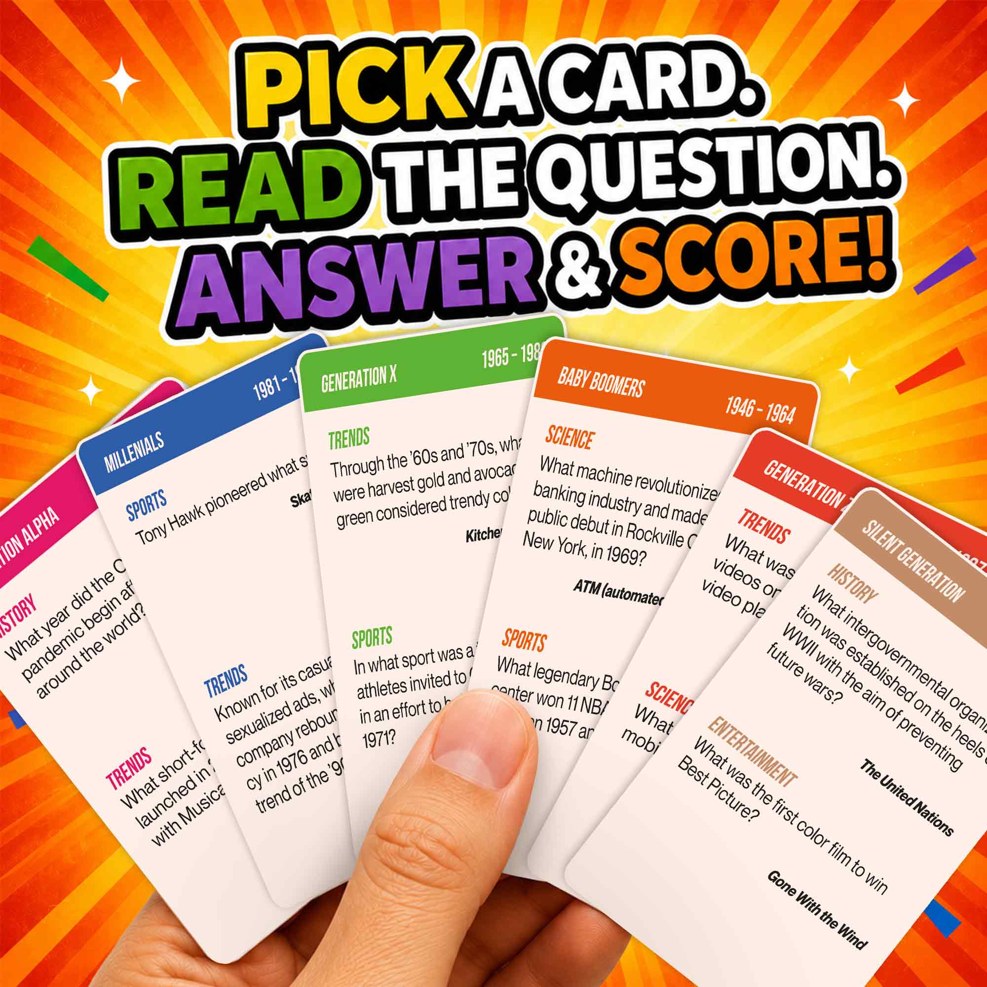 Trivia Card Game Who Knows Generations Better? for Family