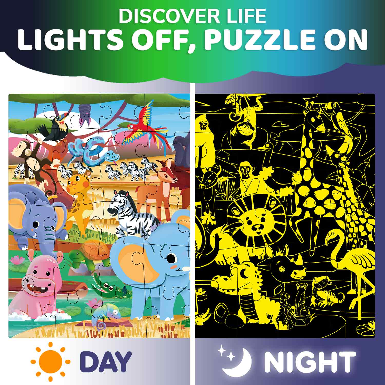 Lights off puzzle on, day and night