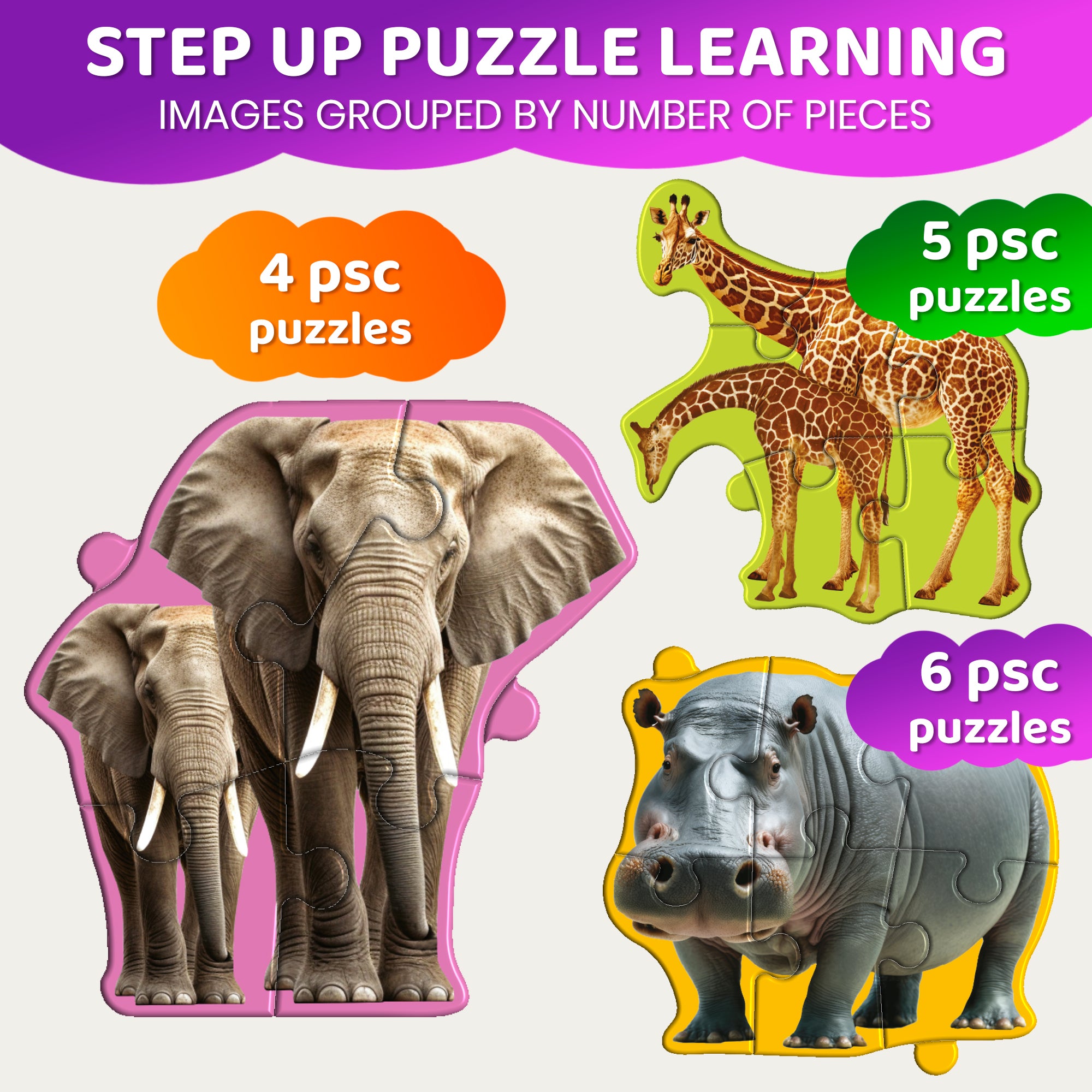 Step Up Magnetic Puzzles for Toddlers - Safari Animals