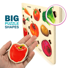 Load image into Gallery viewer, Toddler Wooden Puzzles 6 Realistic Set | Bugs Birds Fruits Wild Animals etc
