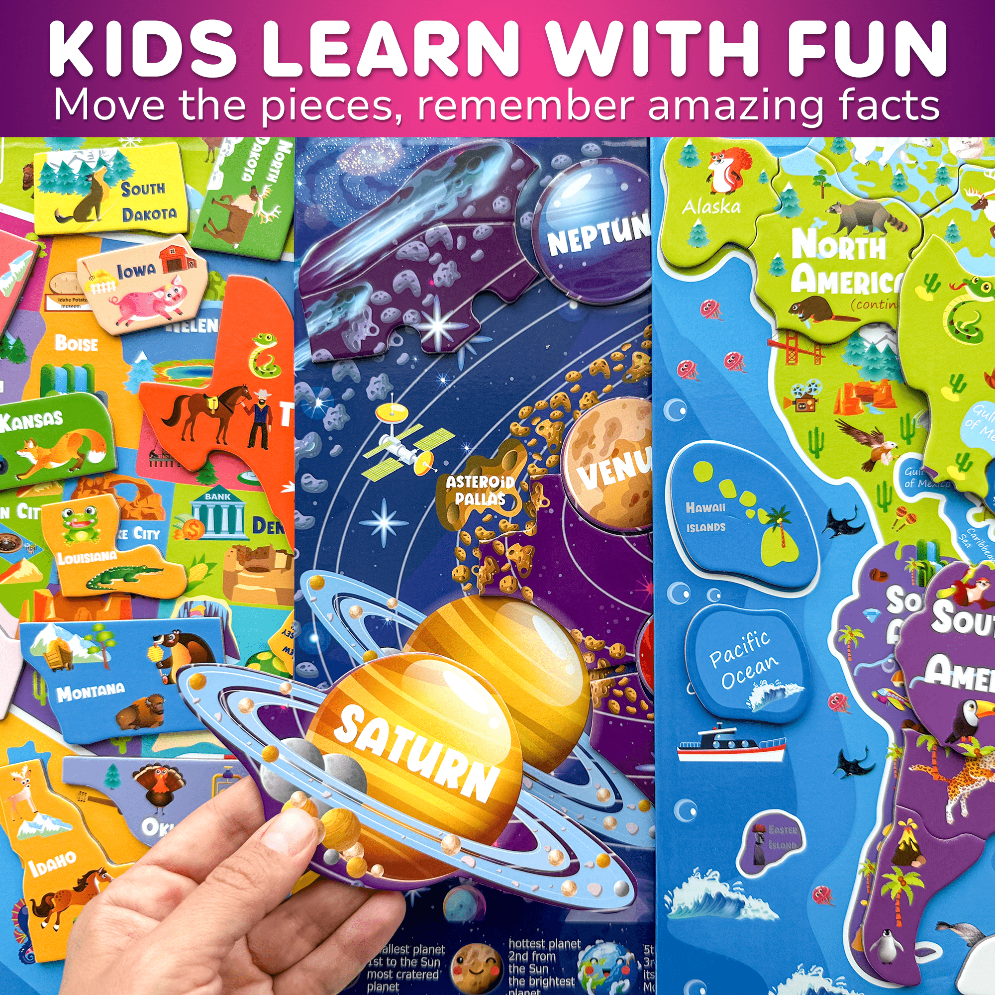 Magnetic Puzzles World Map, USA, Space