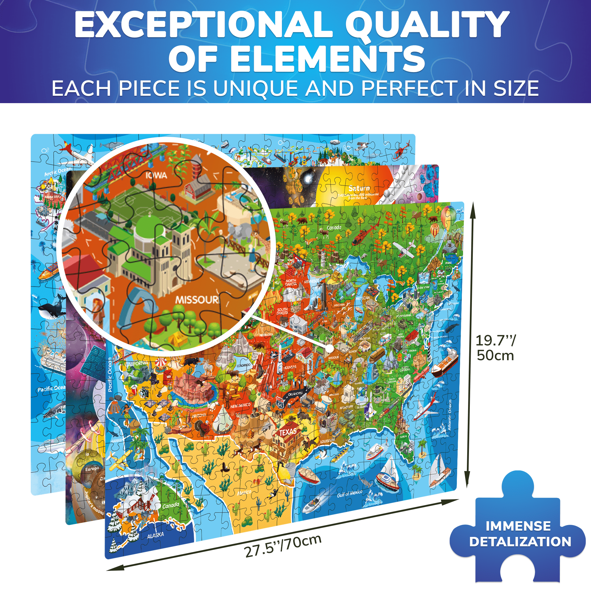 1000 Piece Puzzles USA, World Maps & Space
