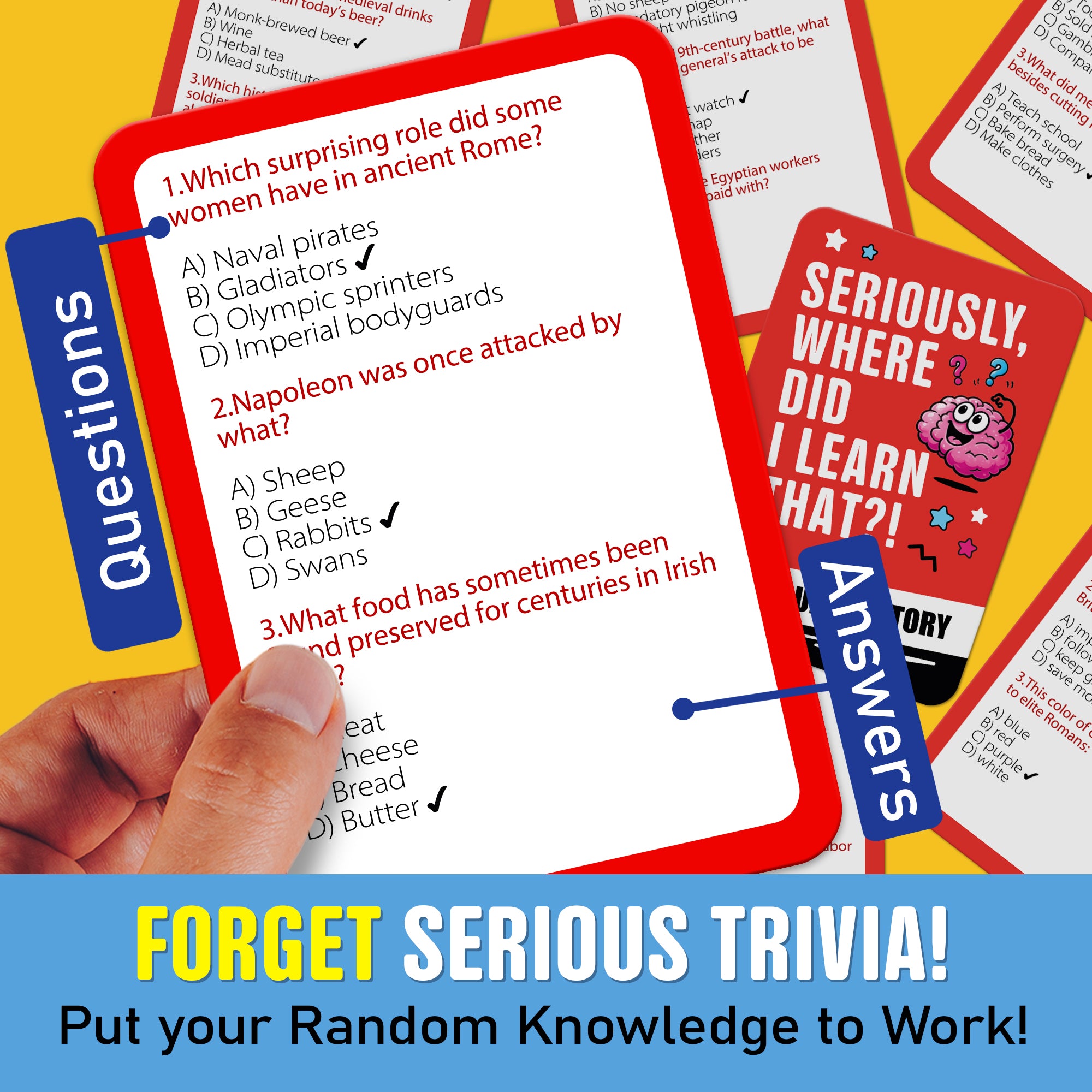 Trivia Card Games for Adults & Teens - 300 Questions on History Facts
