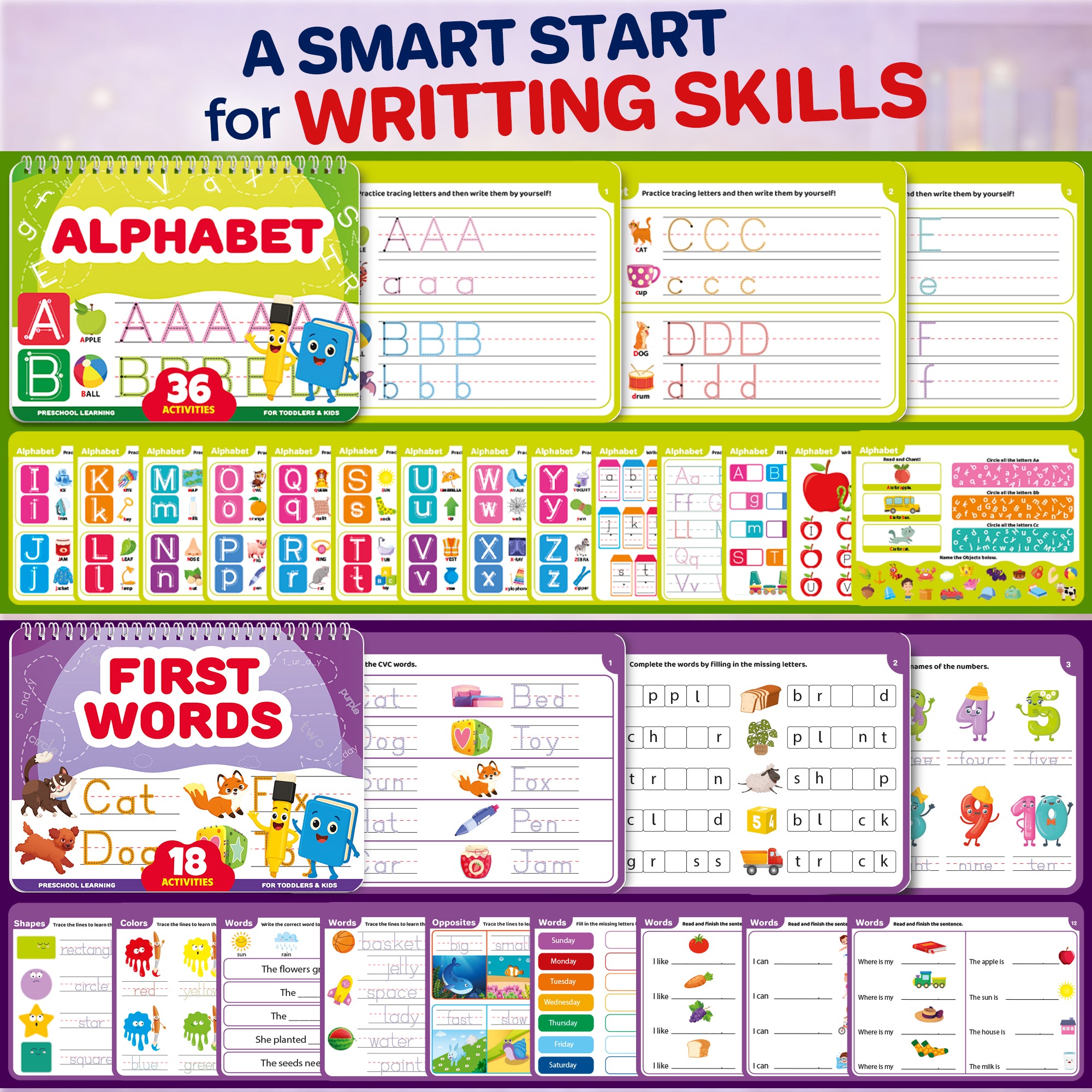 5 Set Tracing Books for Kids - Writing Practice Kit with Markers