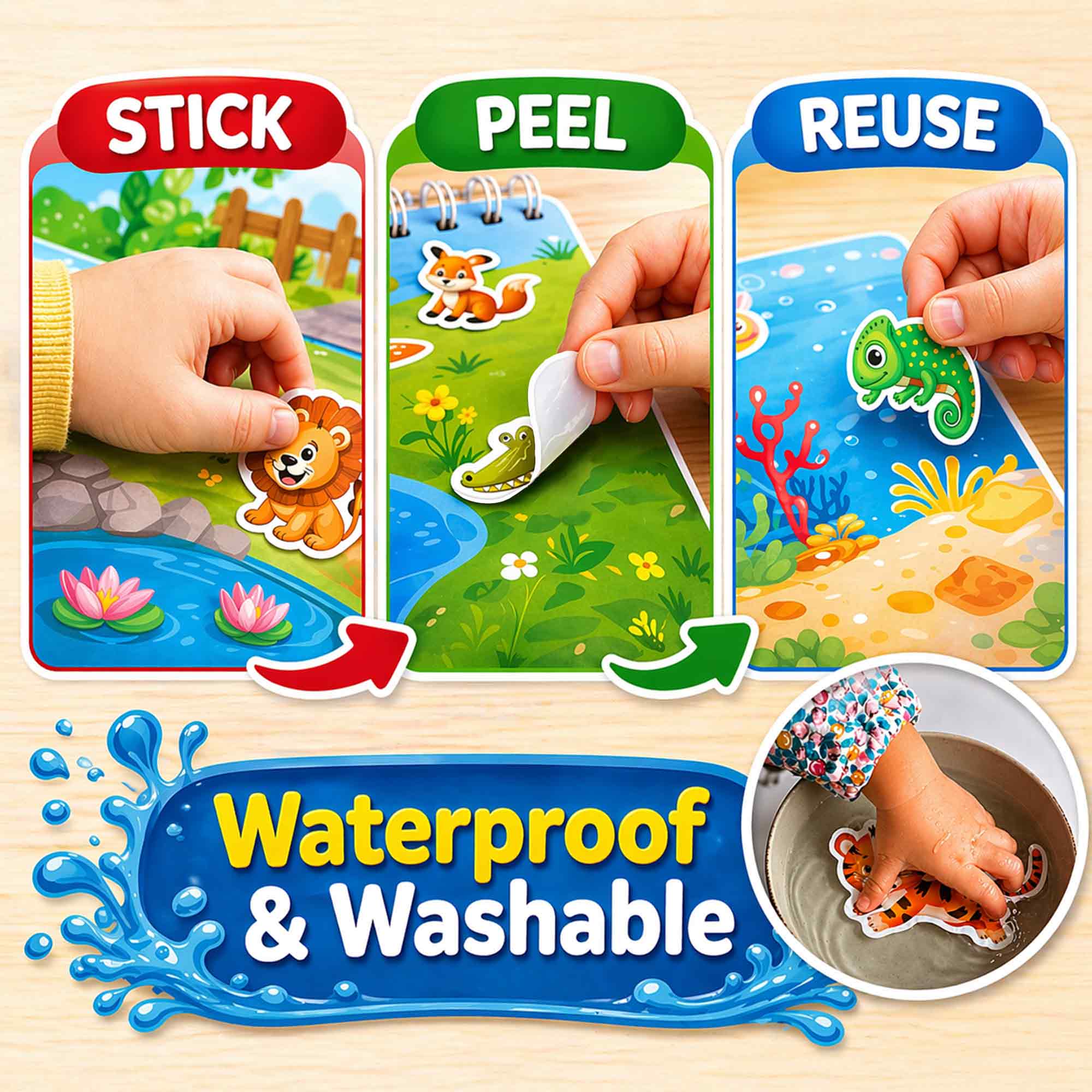 Jelly Sticker Books for Toddlers - Reusable Animal Topics