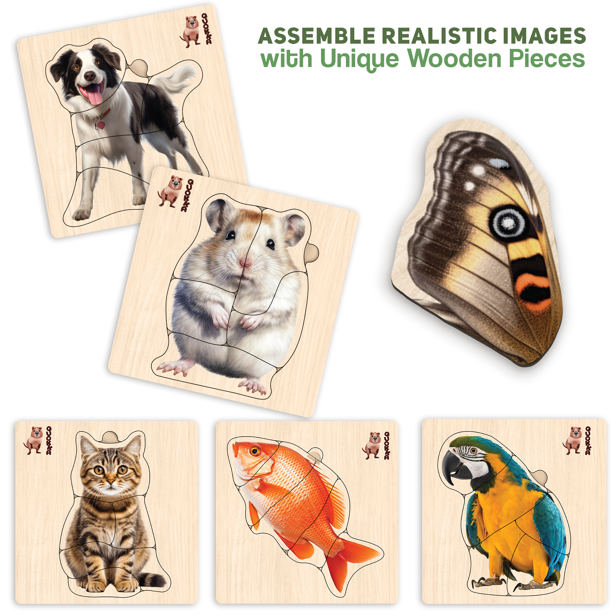 QUOKKA Realistic Wooden Puzzles for Toddlers 1-3 Year Old