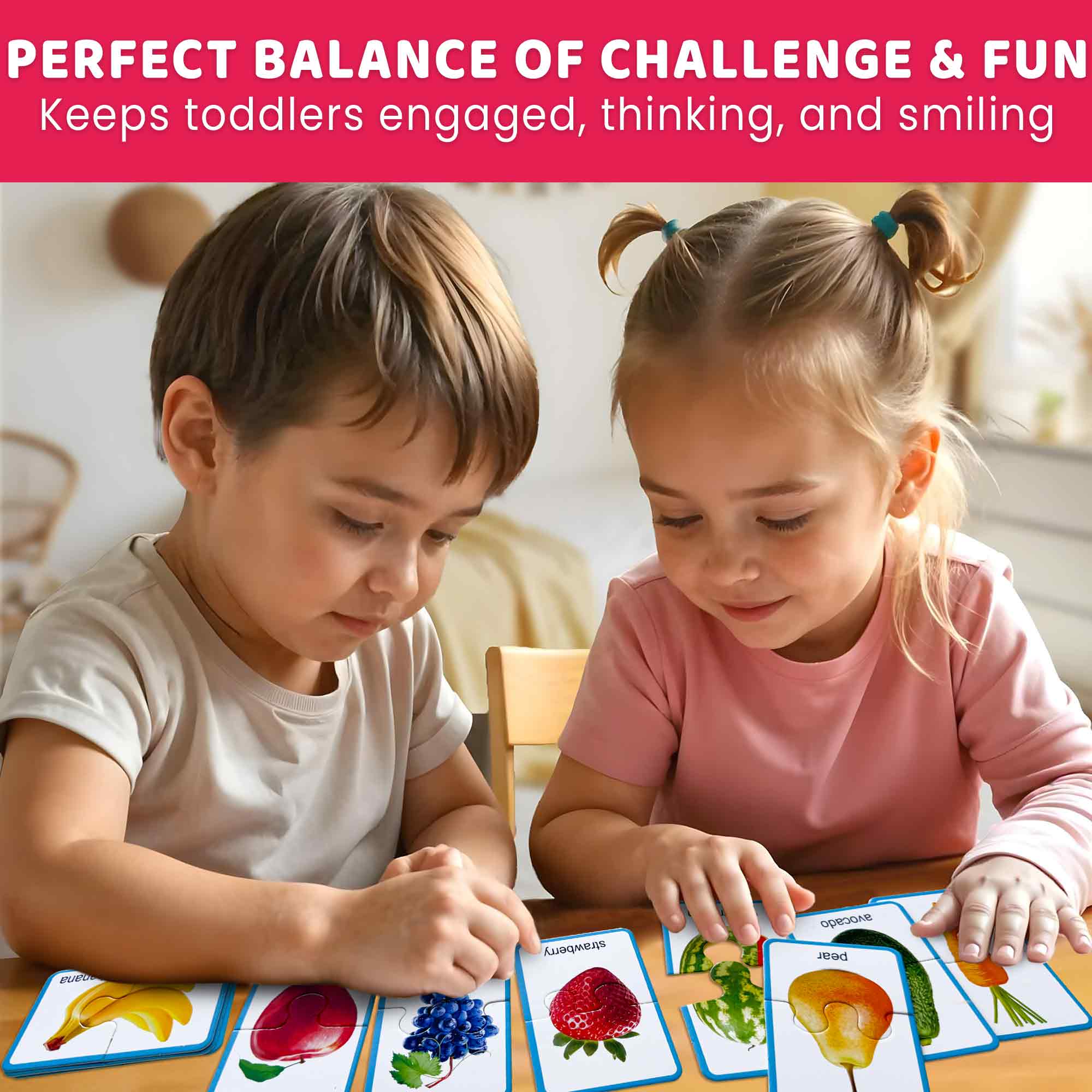 Matching Puzzle for Toddlers - 16 Realistic Pairs Fruits Veggies