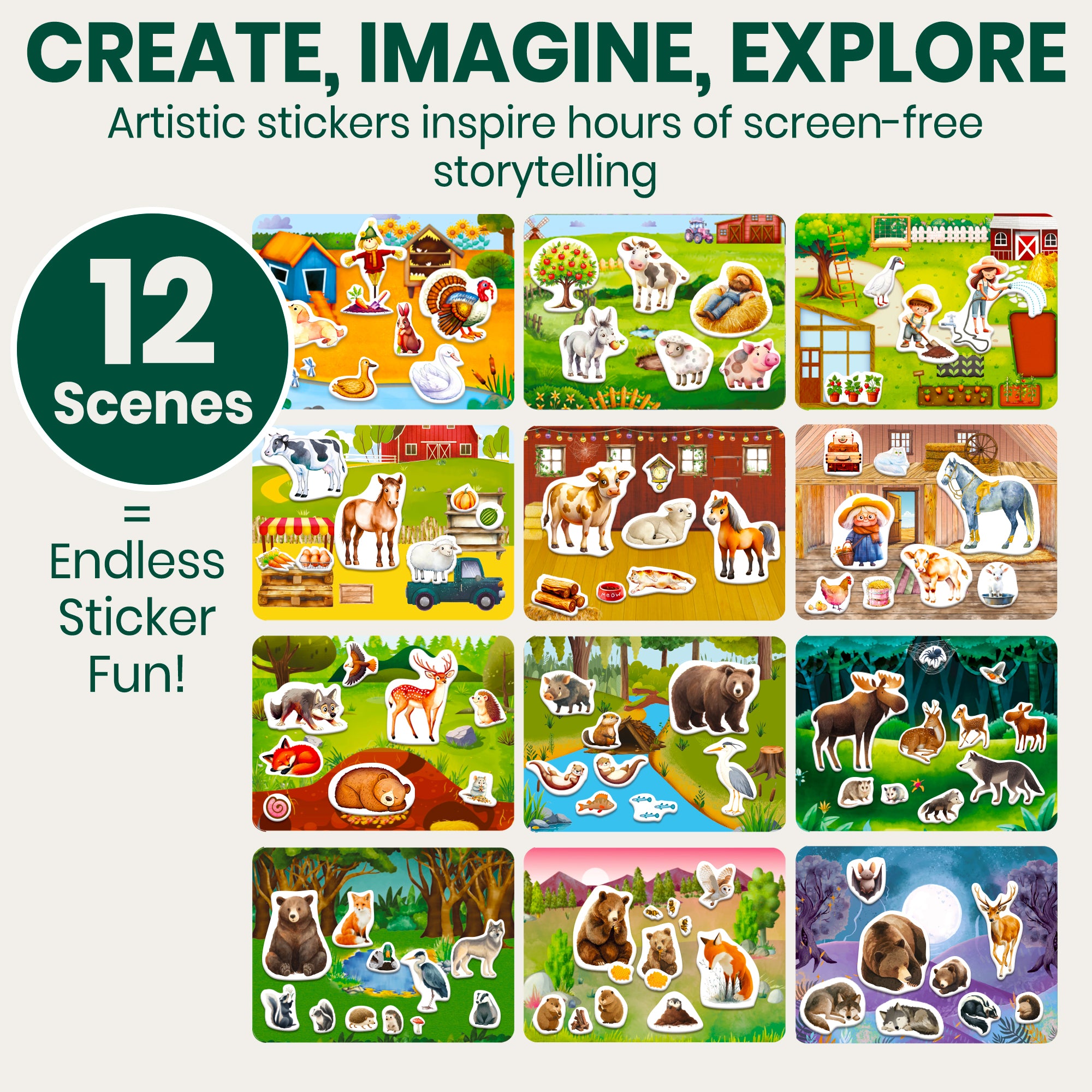 Sticker Book for Kids Farm & Forest - Draw & Stick Creative Workbook