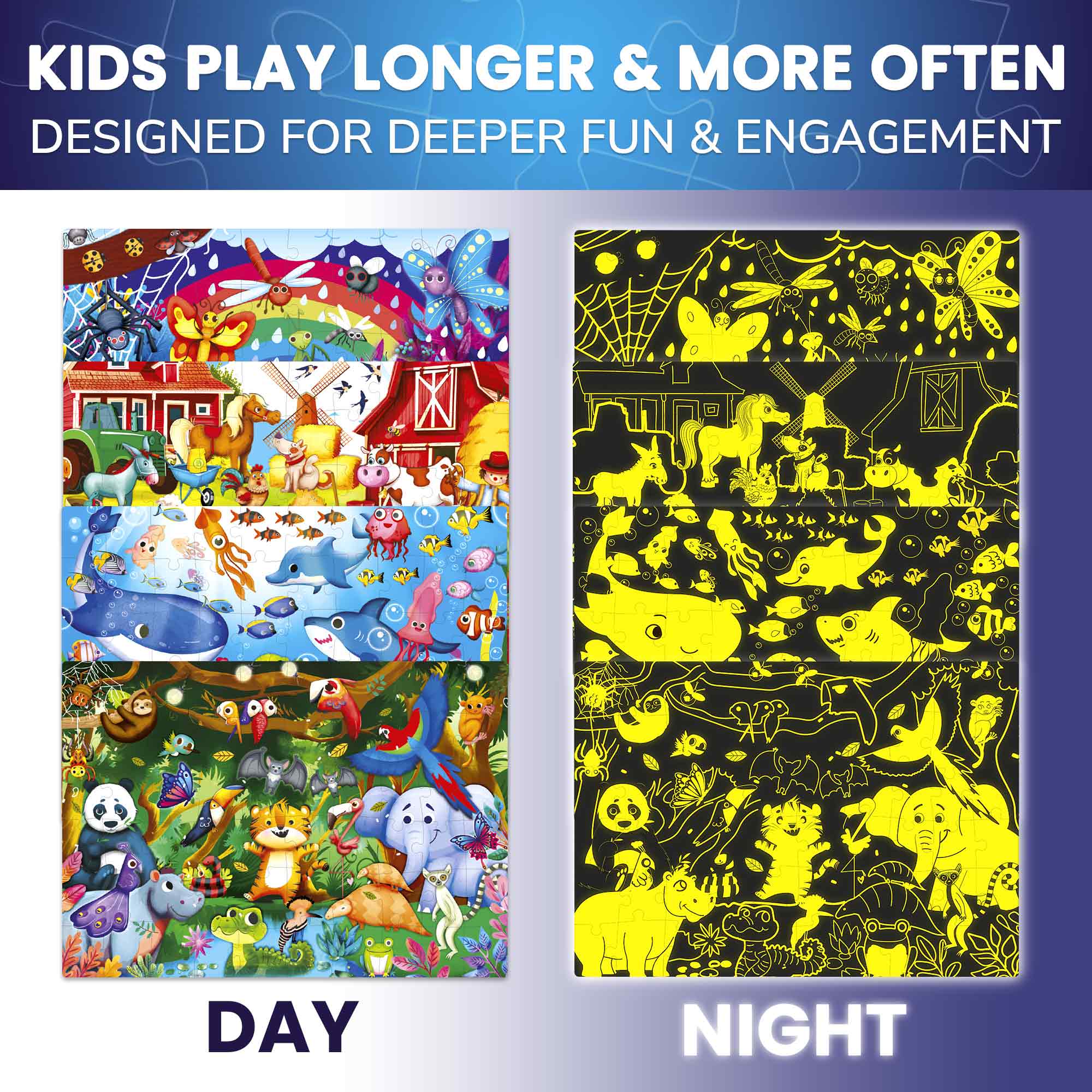 60 Piece Glow in the Dark Puzzles for Kids | Animals